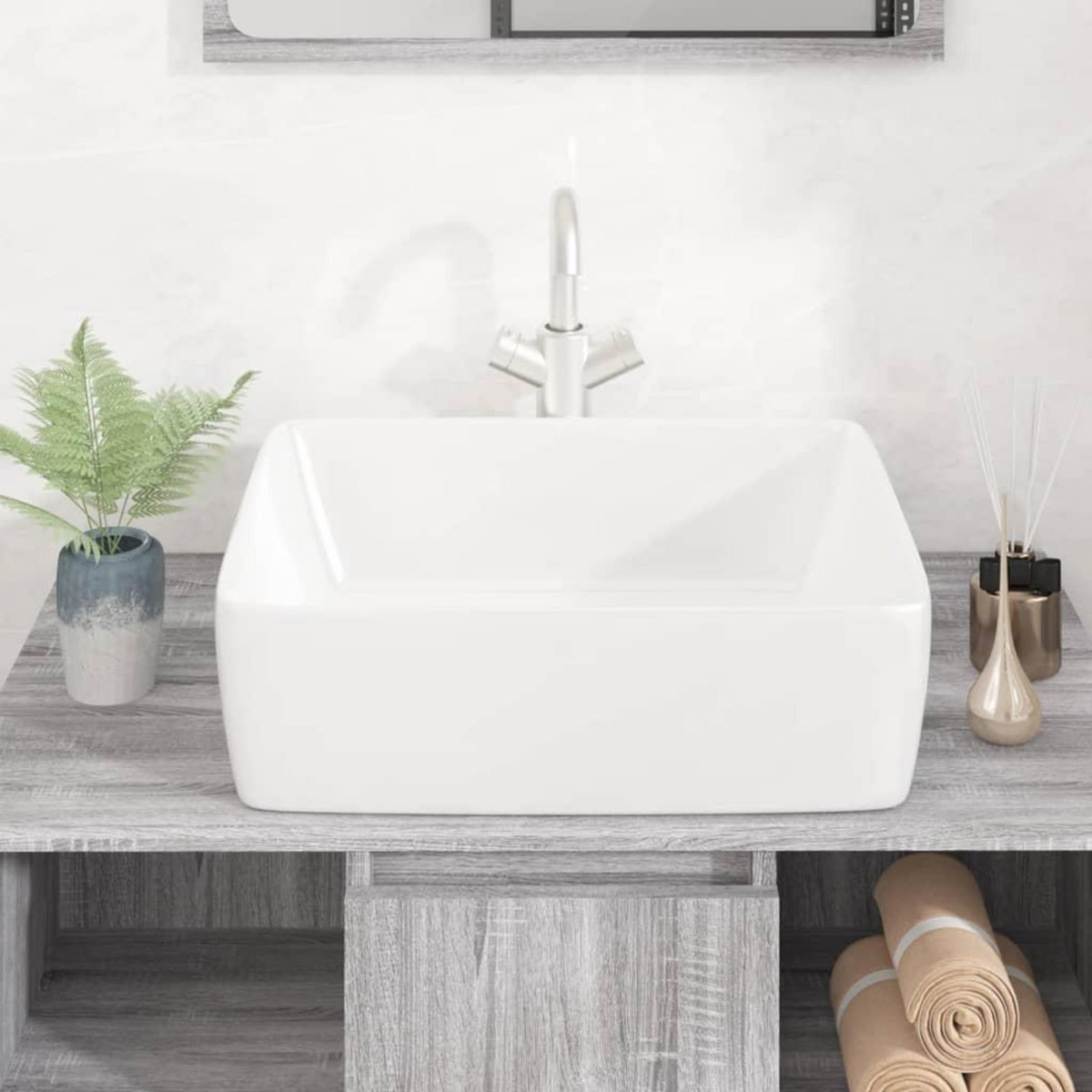 VIDAXL Lavabo blanc 48x37x13 cm ceramique rectangle
