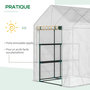 Voir la diapositive 5 : OUTSUNNY Serre de jardin 2 tablettes dim. 1,43L x 1,43l x 1,95H m porte déroulante acier PE haute densité 140 g/m² transparent blanc