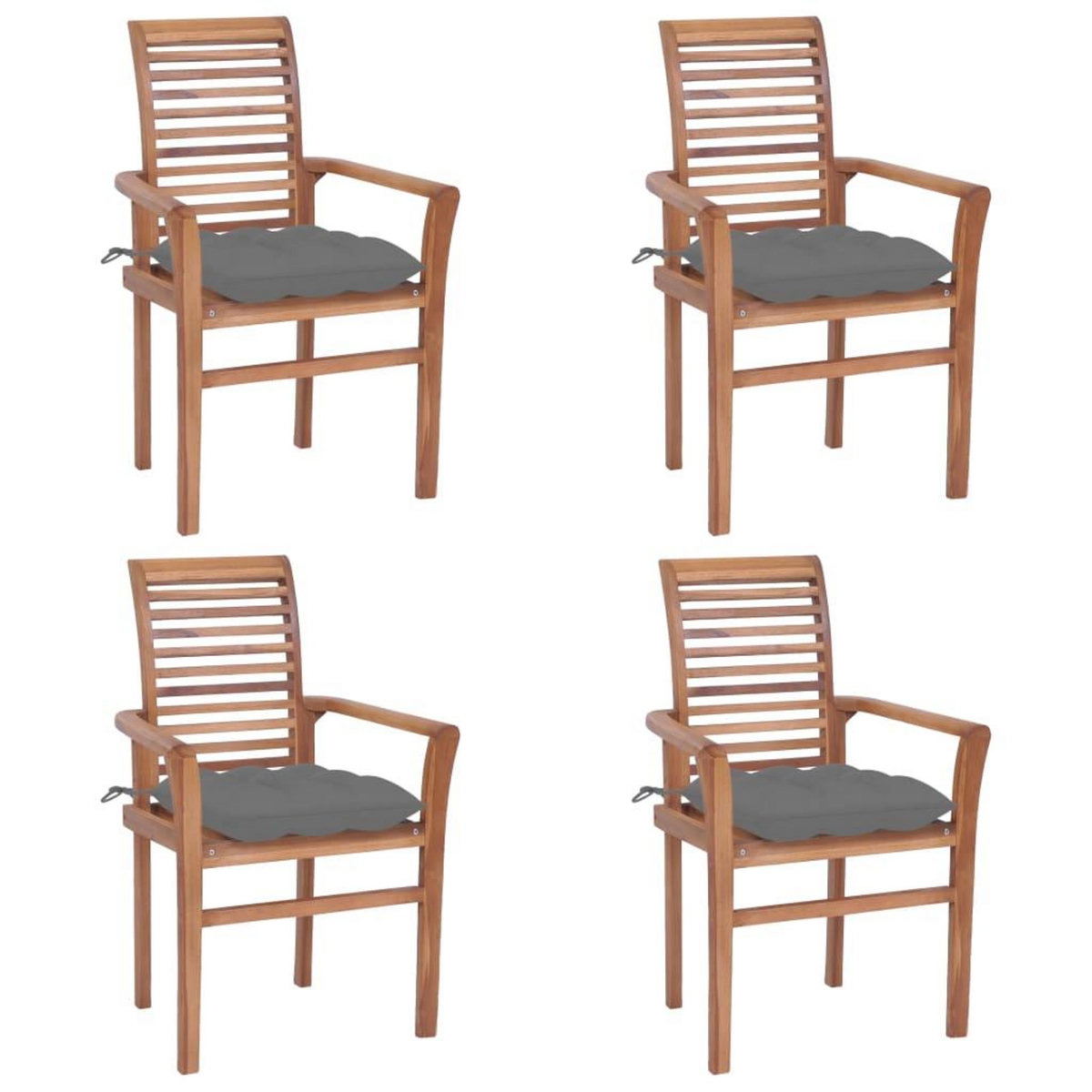 VIDAXL Chaises a manger lot de 4 avec coussins gris Bois teck solide