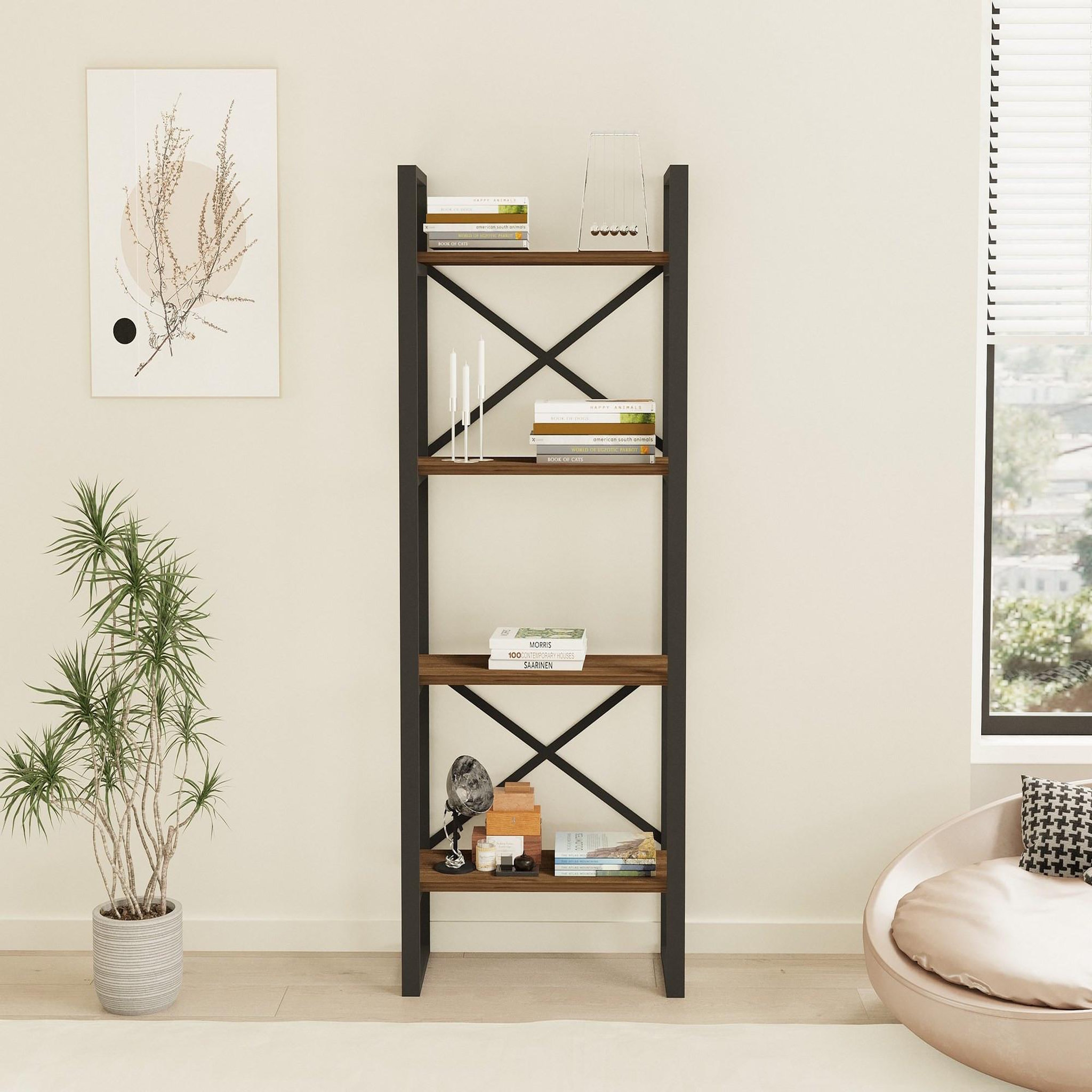 Voir la diapositive 3 : Habitat et Jardin Bibliothèque en bois  alaro  - 66 x 32 x 150 cm - noyer