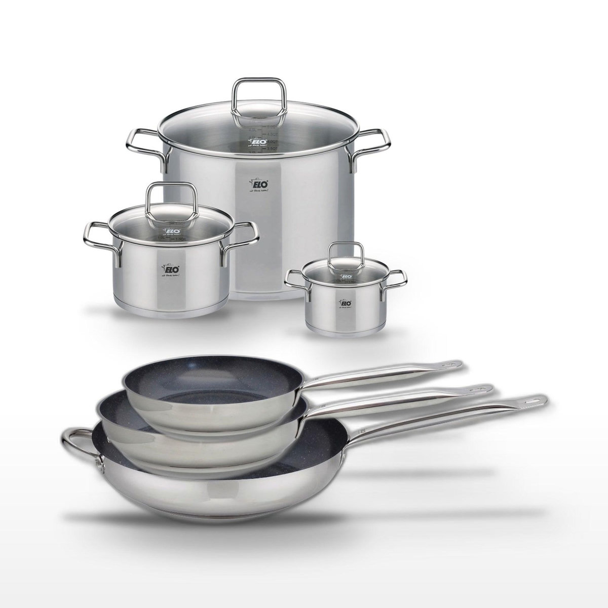 ELO Lot de 3 Poêles céramique Elo Profi Therm Platinum et 3 Faitouts Elo Citrin