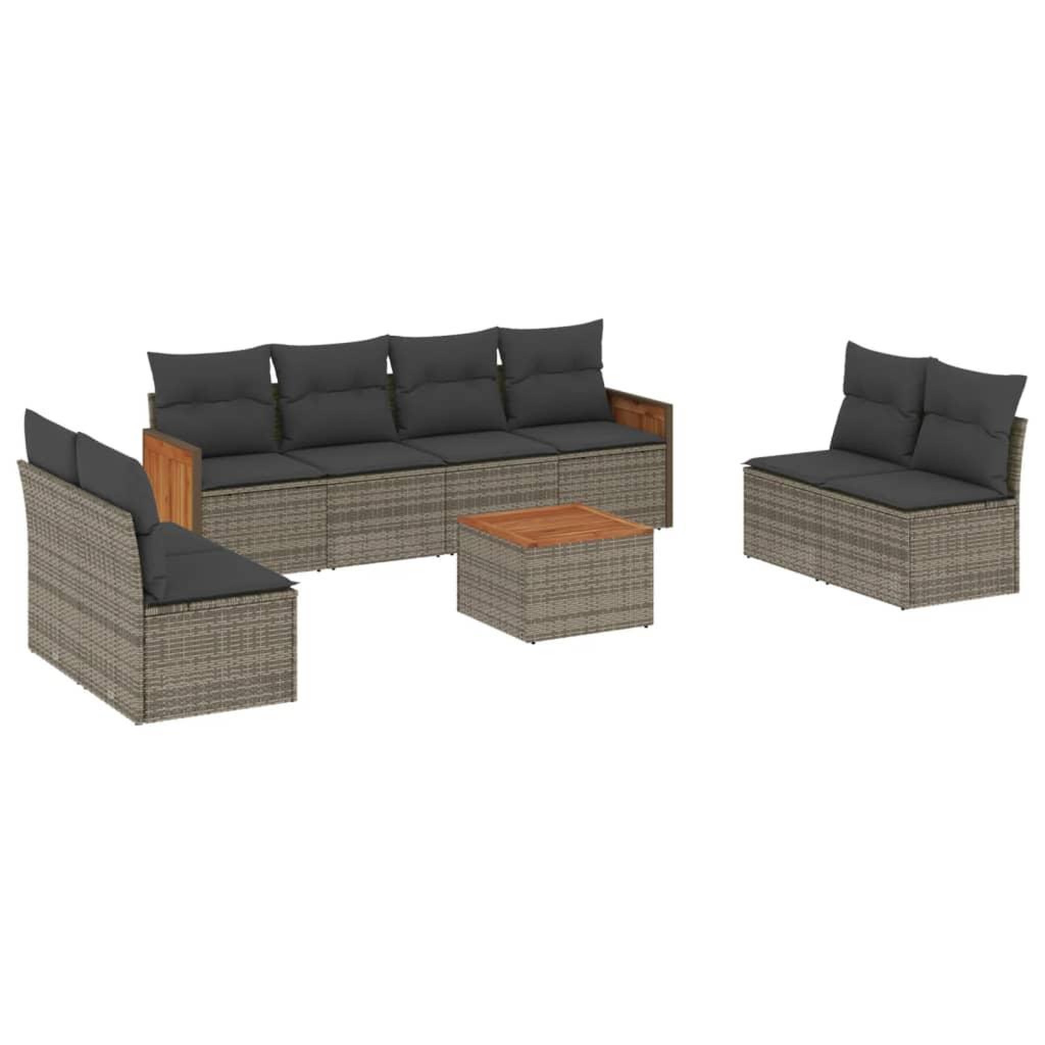Voir la diapositive 2 : VIDAXL Salon de jardin 9 pcs avec coussins gris resine tressee