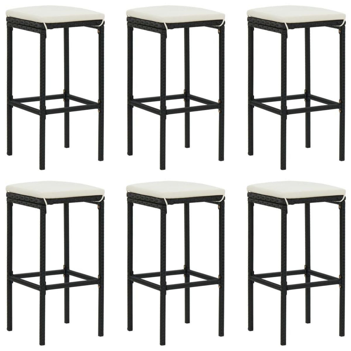 VIDAXL Ensemble de bar de jardin 7 pcs avec coussins noir poly rotin
