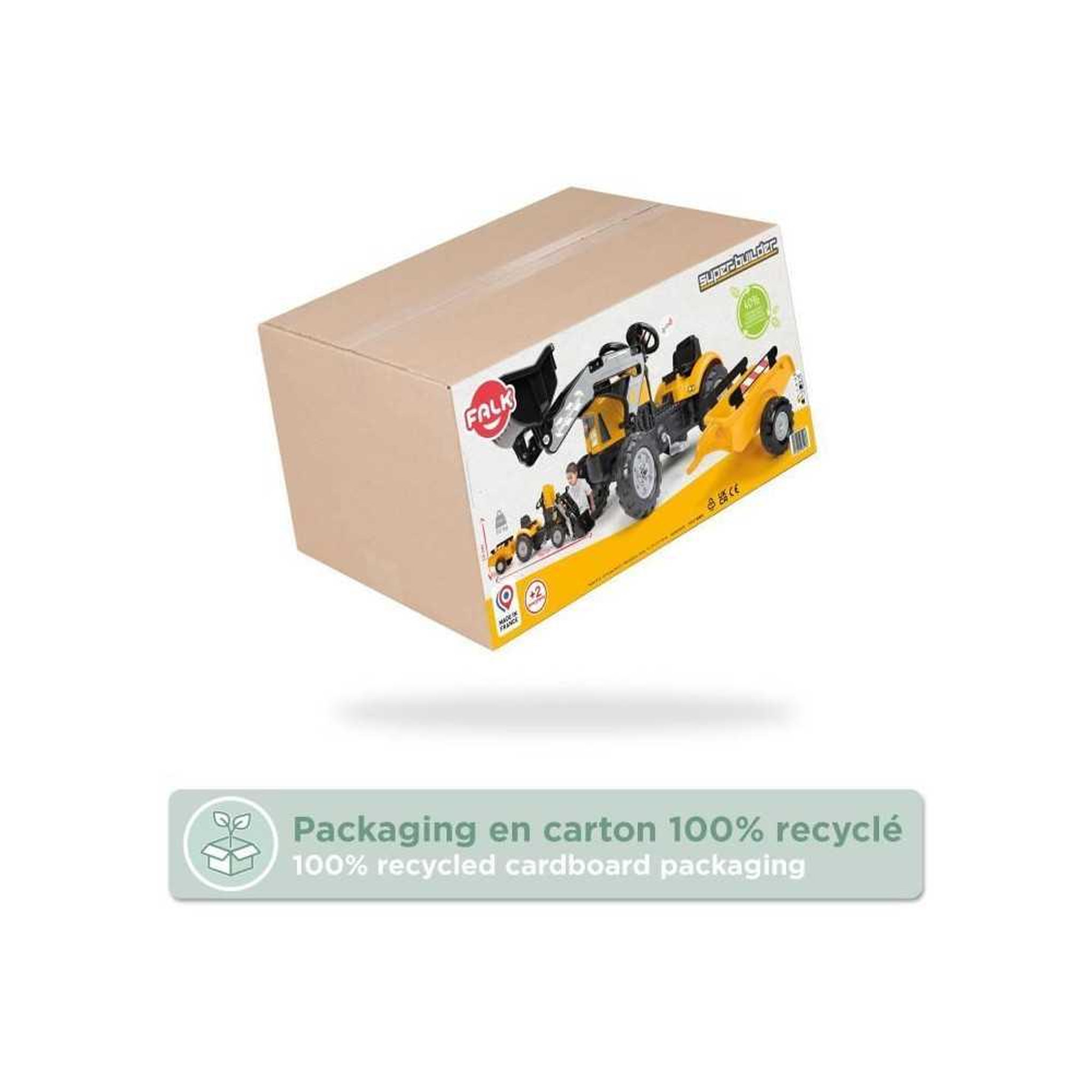Voir la diapositive 5 : FALK Tractopelle a pédales SuperBuilder - FALK - Volant directionnel, Remorque - Fabriqué en France, 40% de plastique recyclé - De