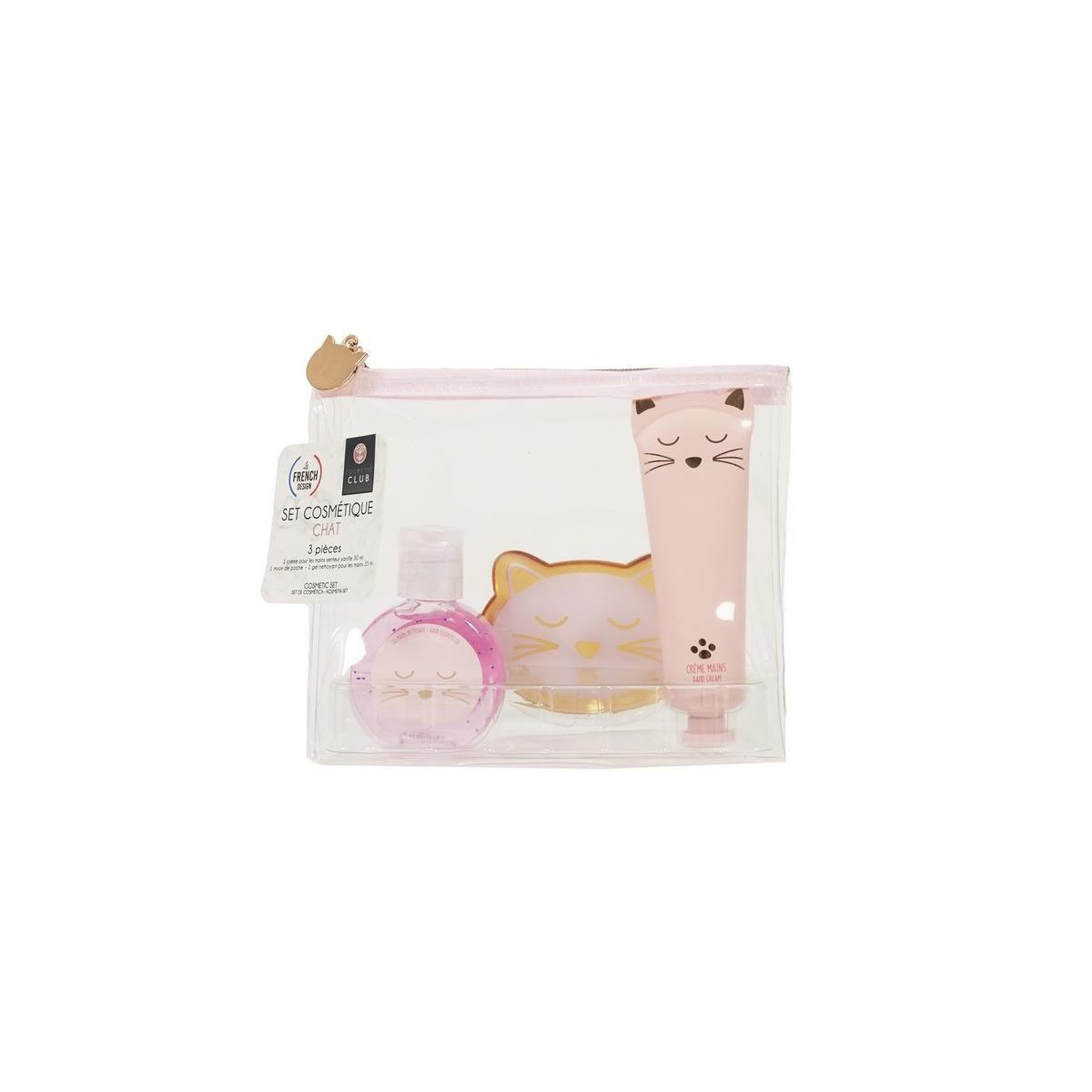 Cosmetic Club Coffret cosmétique 3 accessoires  chat  15cm rose