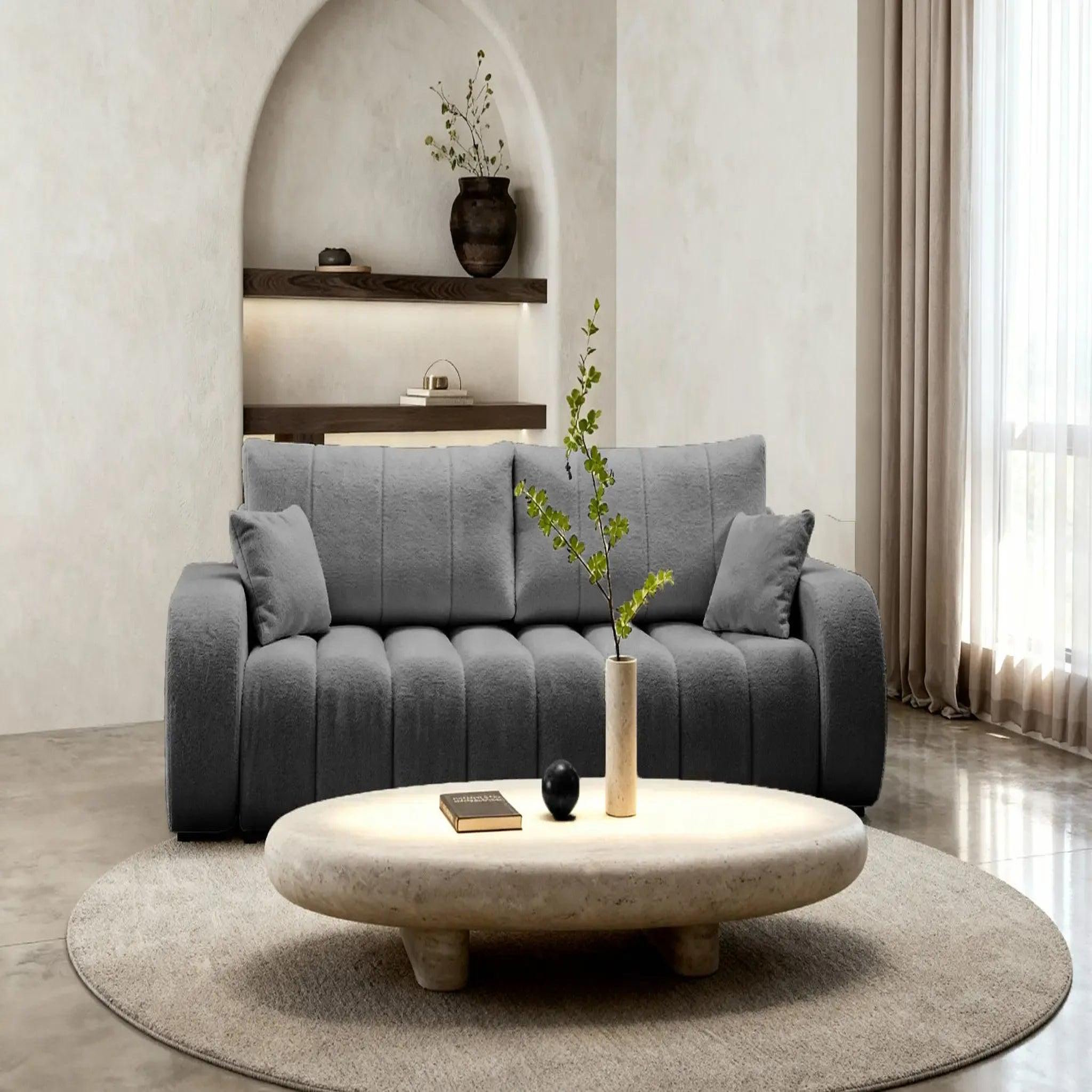 Voir la diapositive 3 : CASANOVA PARIS Celeste - canapé droit convertible tissu bouclette 3 places