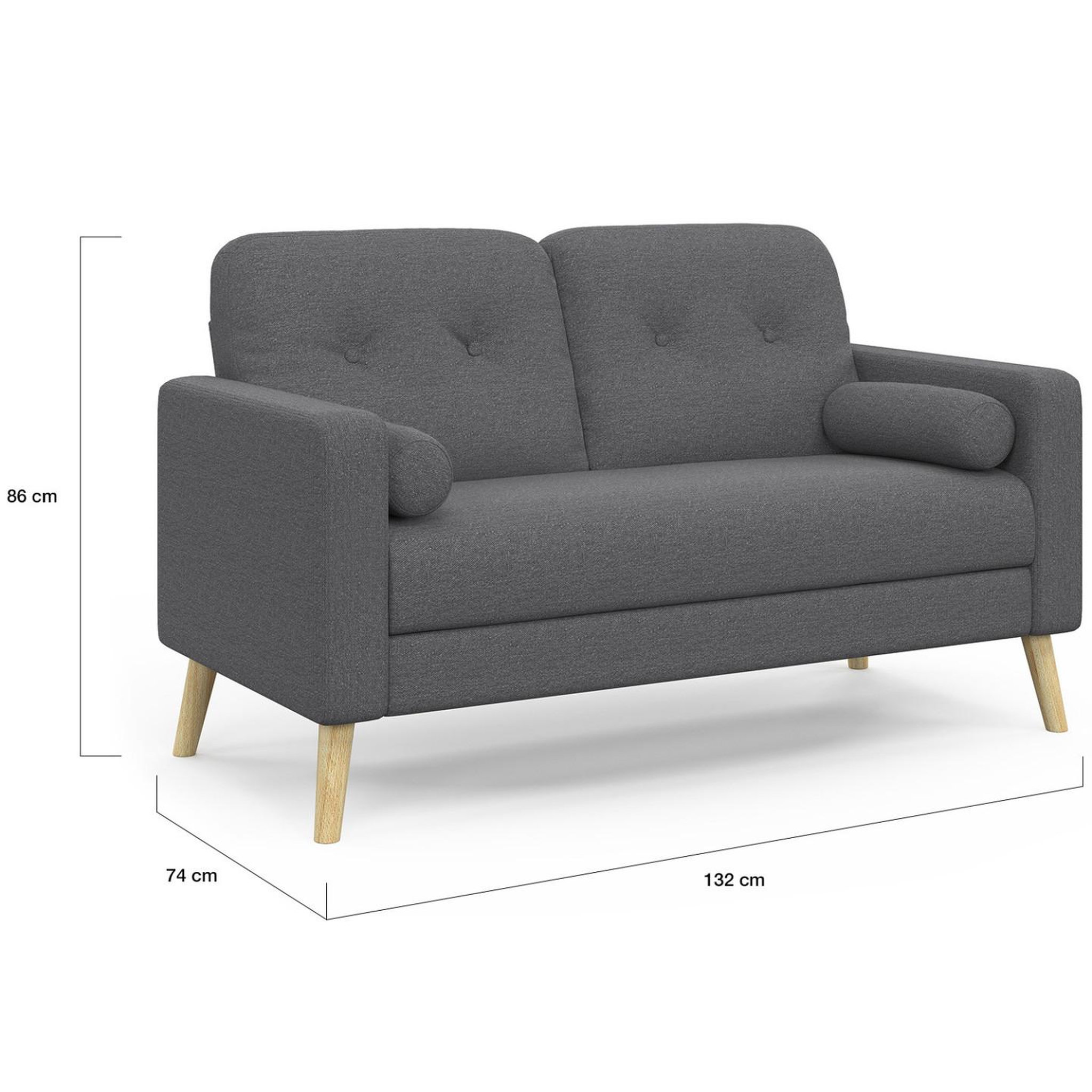 Voir la diapositive 5 : ID MARKET Canapé droit scandinave 2 places claire en tissu gris anthracite