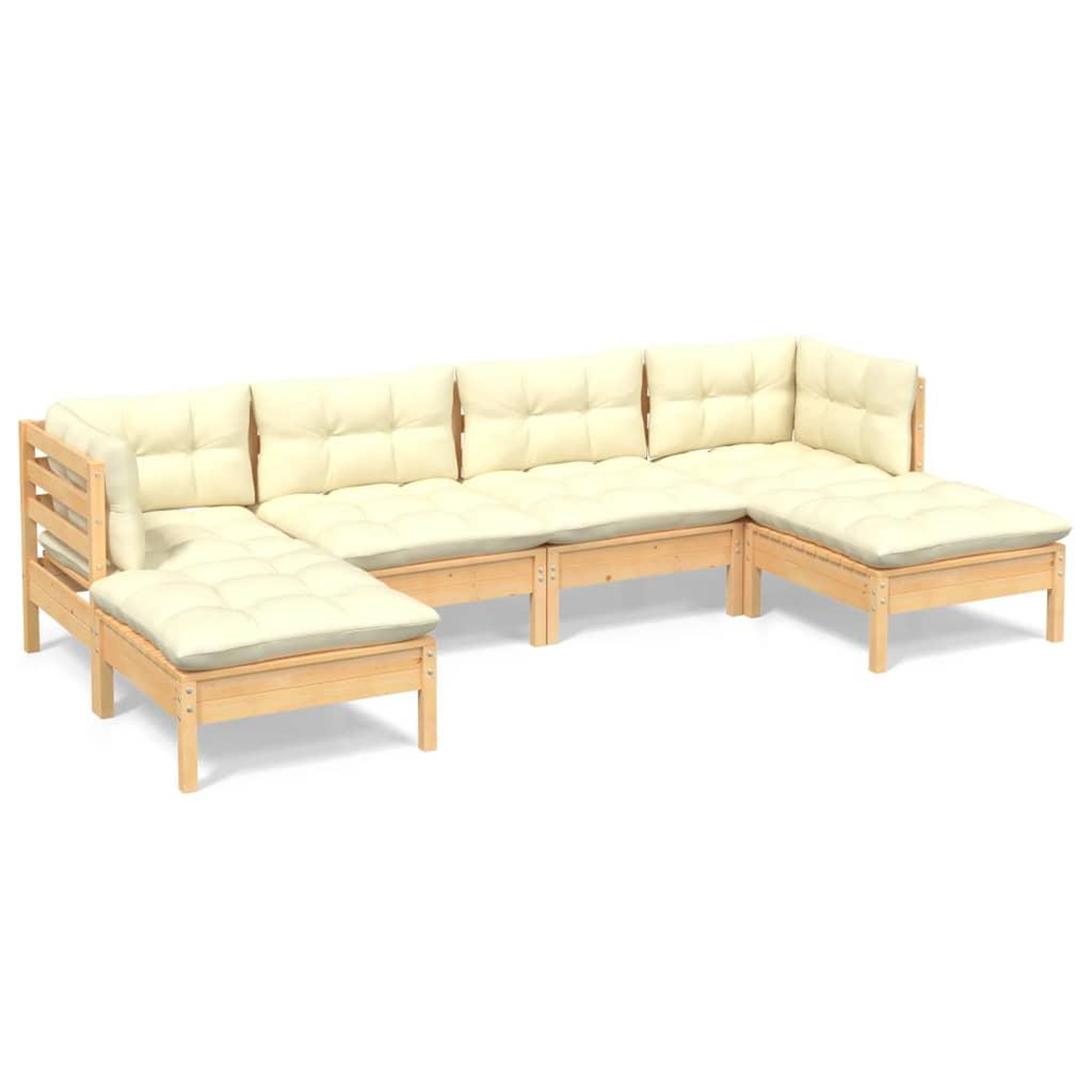 Voir la diapositive 2 : VIDAXL Salon de jardin 6 pcs avec coussins creme bois de pin