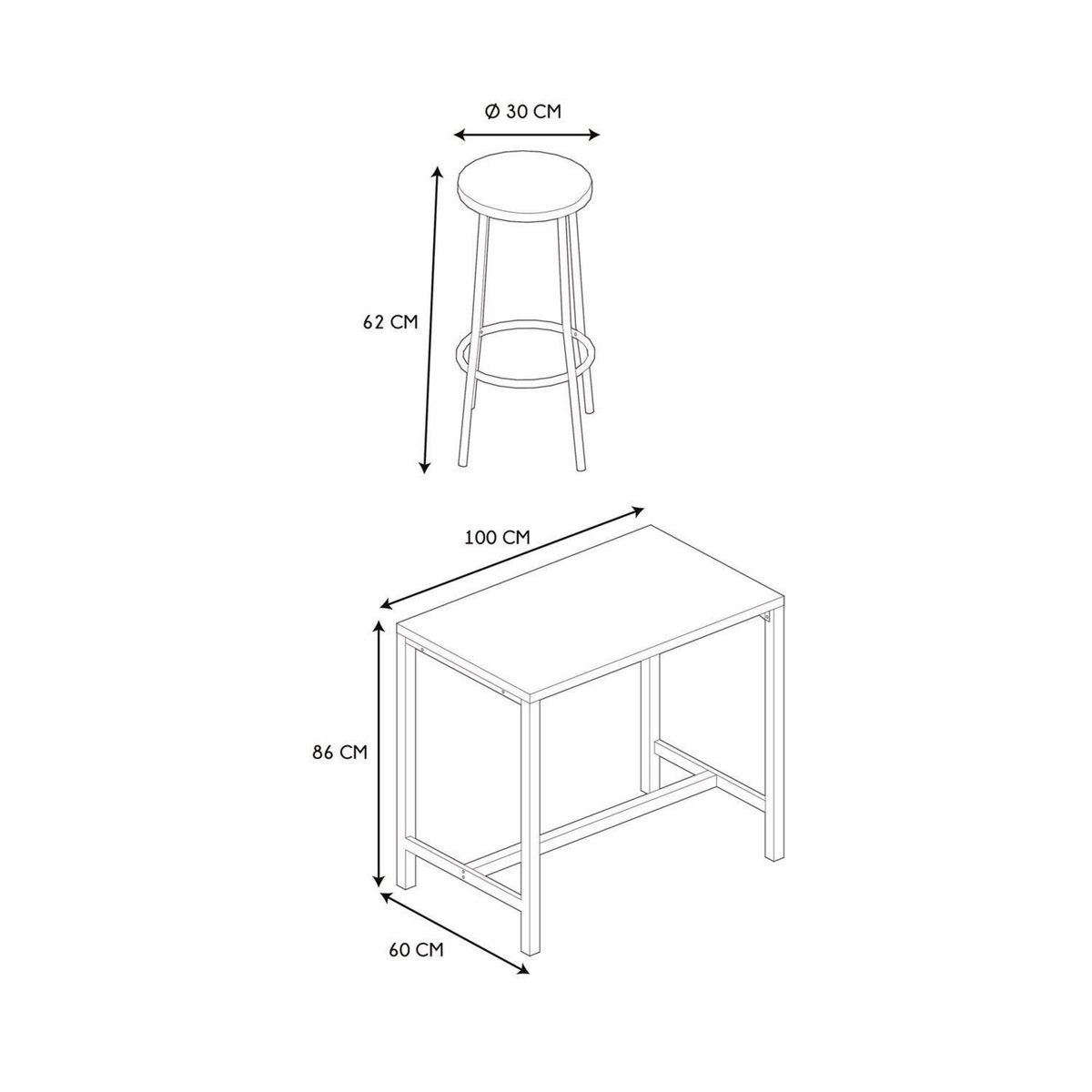 The Home Deco Factory Ensemble mange debout et 4 tabourets Kalo - Marron et noir