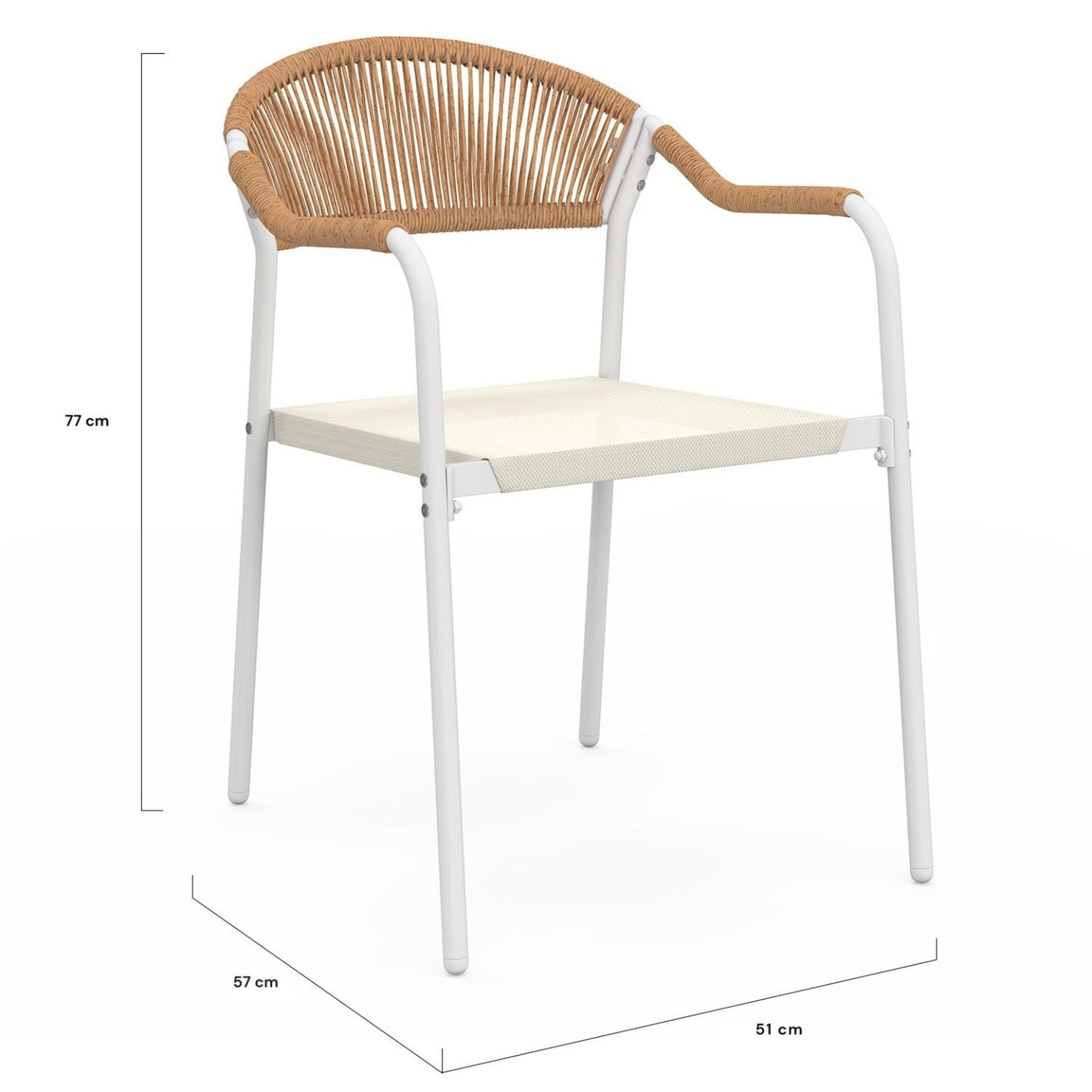 Voir la diapositive 6 : ID MARKET Lot de 6 chaises de jardin madeira métal blanc cordage et textilène beige et rotin clair