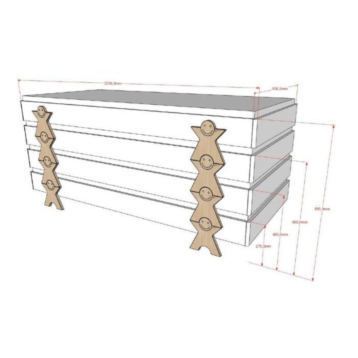 Paris Prix Lit Enfant en Bois  Modulo Smiley II  90x200cm Gris