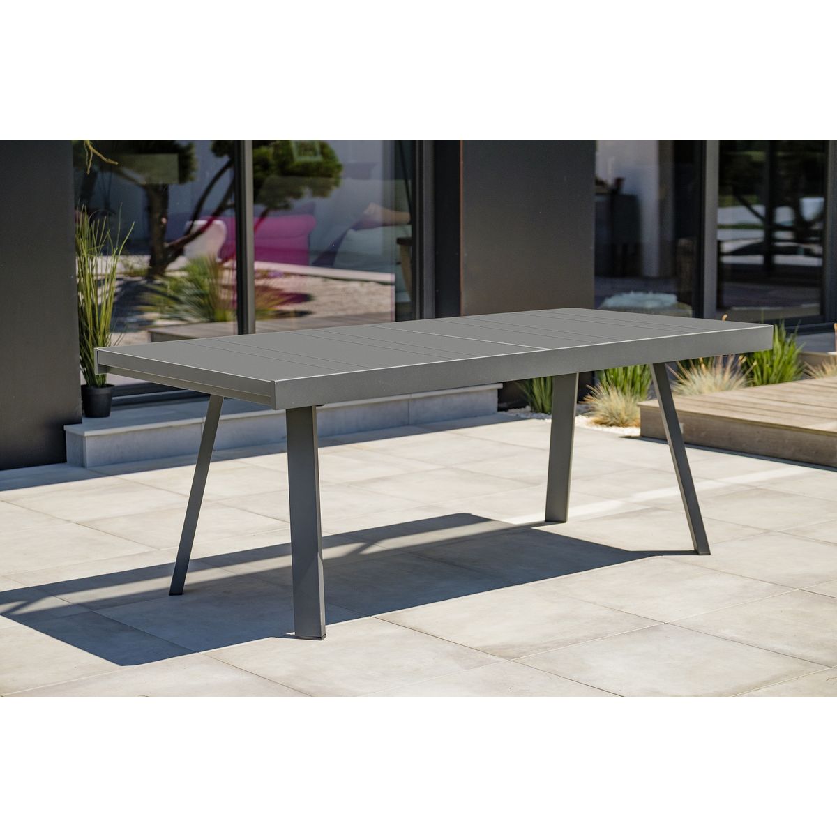 DCB GARDEN Table de jardin - 10/12 places - Aluminium - Gris - STOCKHOLM