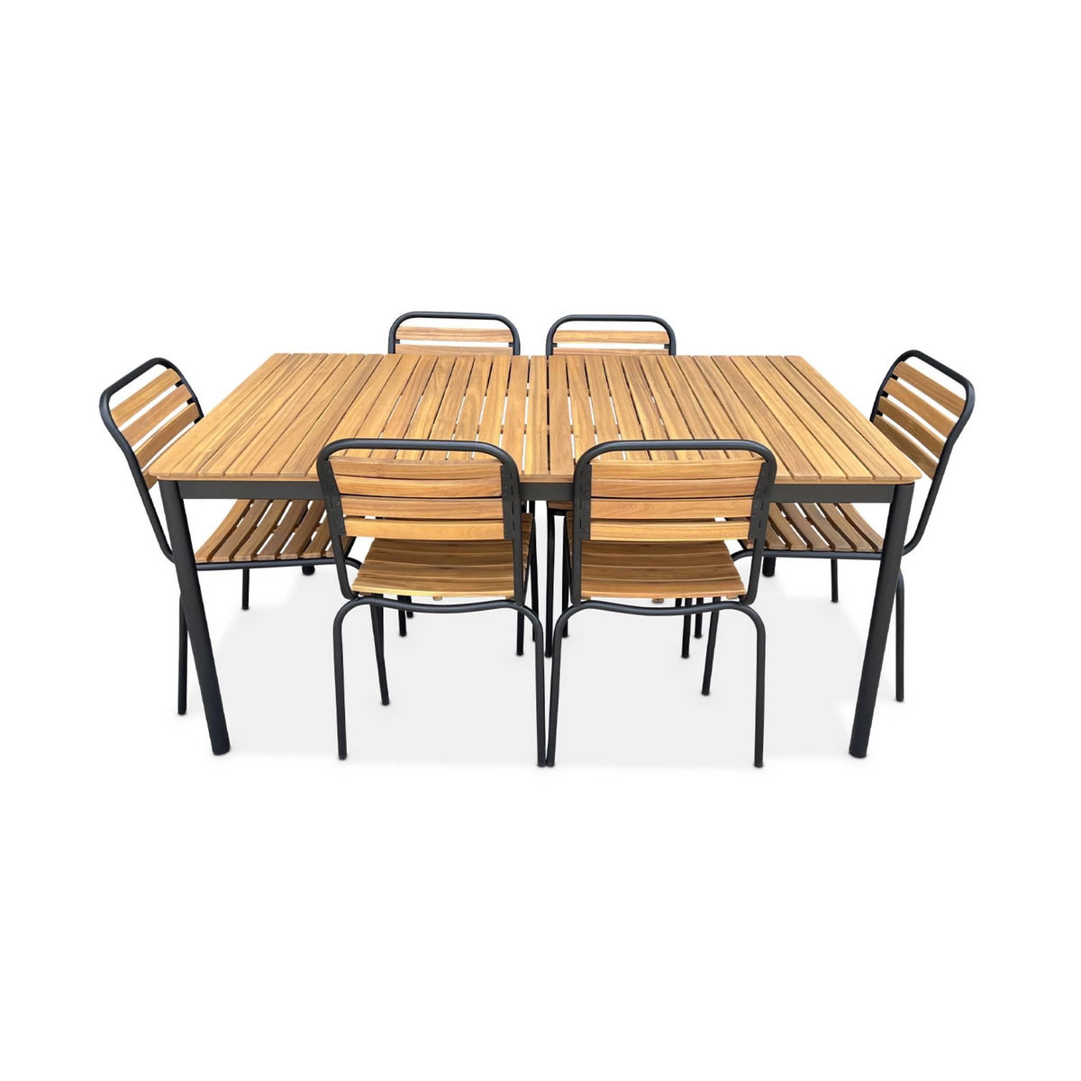 SWEEEK Table de jardin bois d'acacia et acier + 6 assises TABARA. acier et bois d'acacia FSP