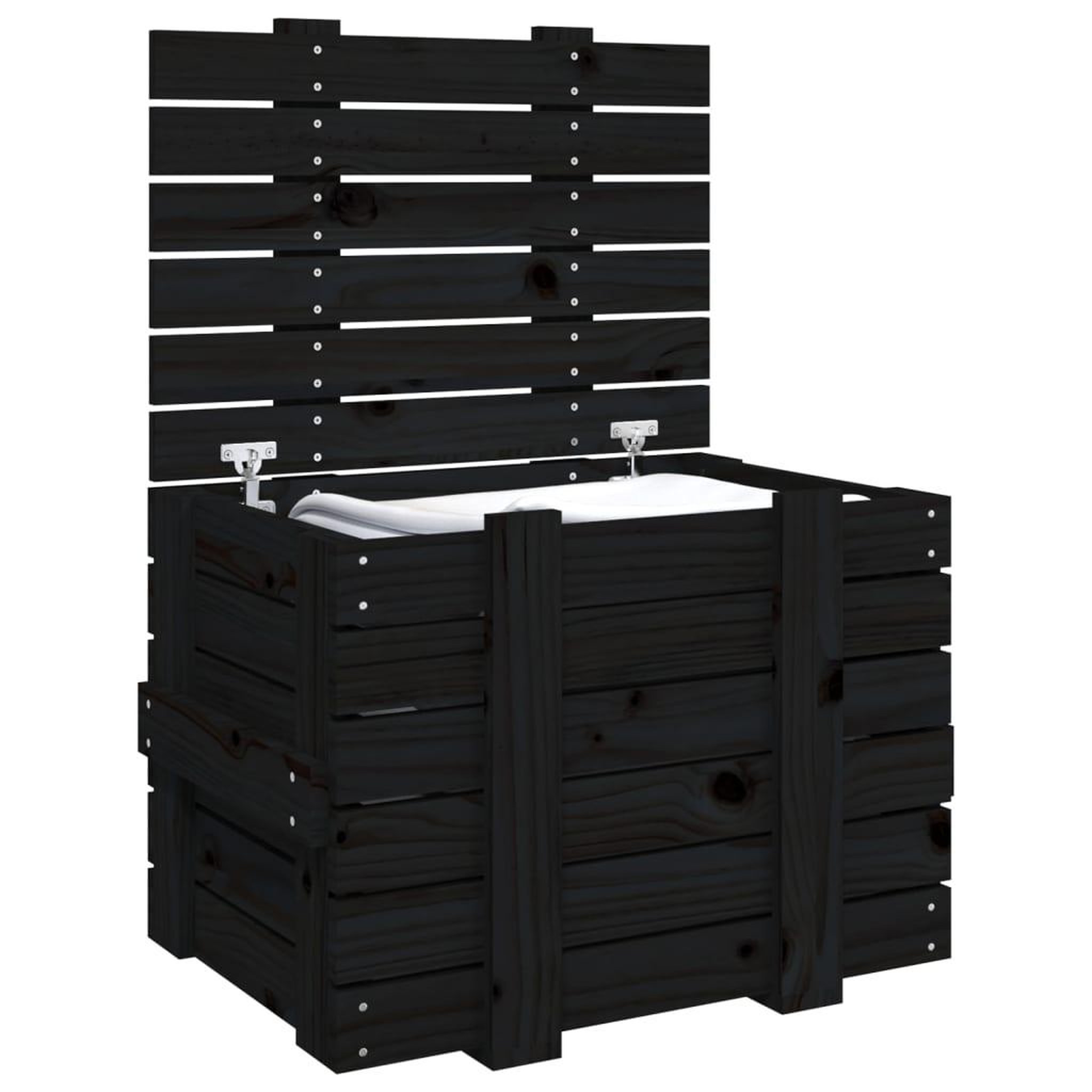 Voir la diapositive 5 : VIDAXL Boîte de rangement Noir 58x40,5x42 cm Bois massif de pin