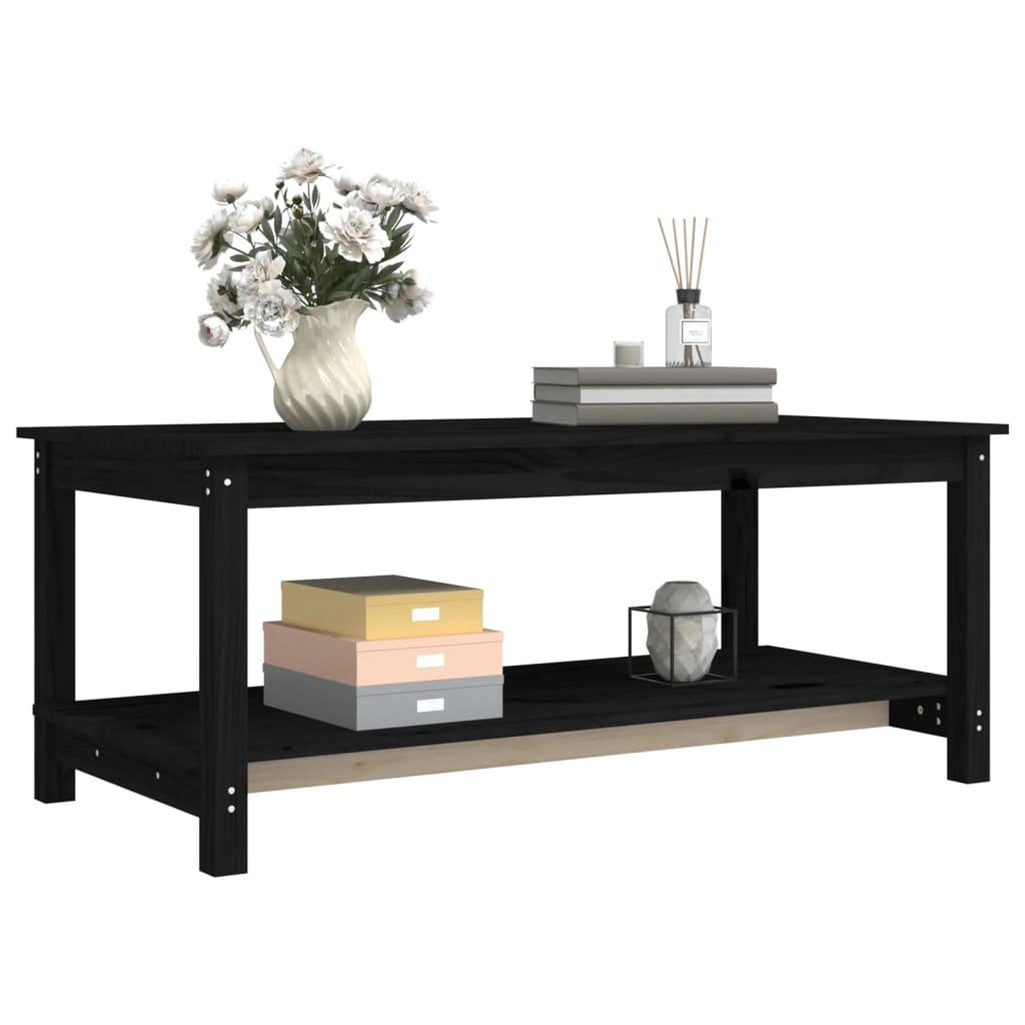 Voir la diapositive 4 : VIDAXL Table basse Noir 110x55x45 cm Bois massif de pin