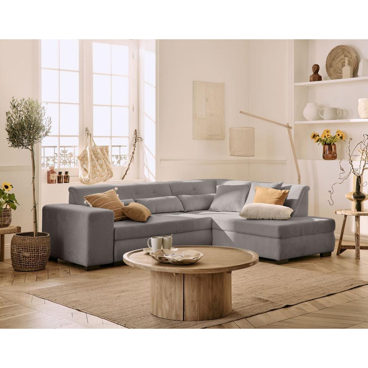 LISA DESIGN Vermont - canapé d'angle droit - 5 places - convertible - en velours côtelé