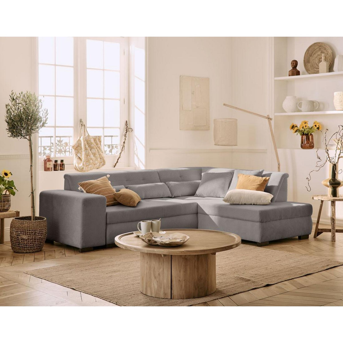 LISA DESIGN Vermont - canapé d'angle droit - 5 places - convertible - en velours côtelé