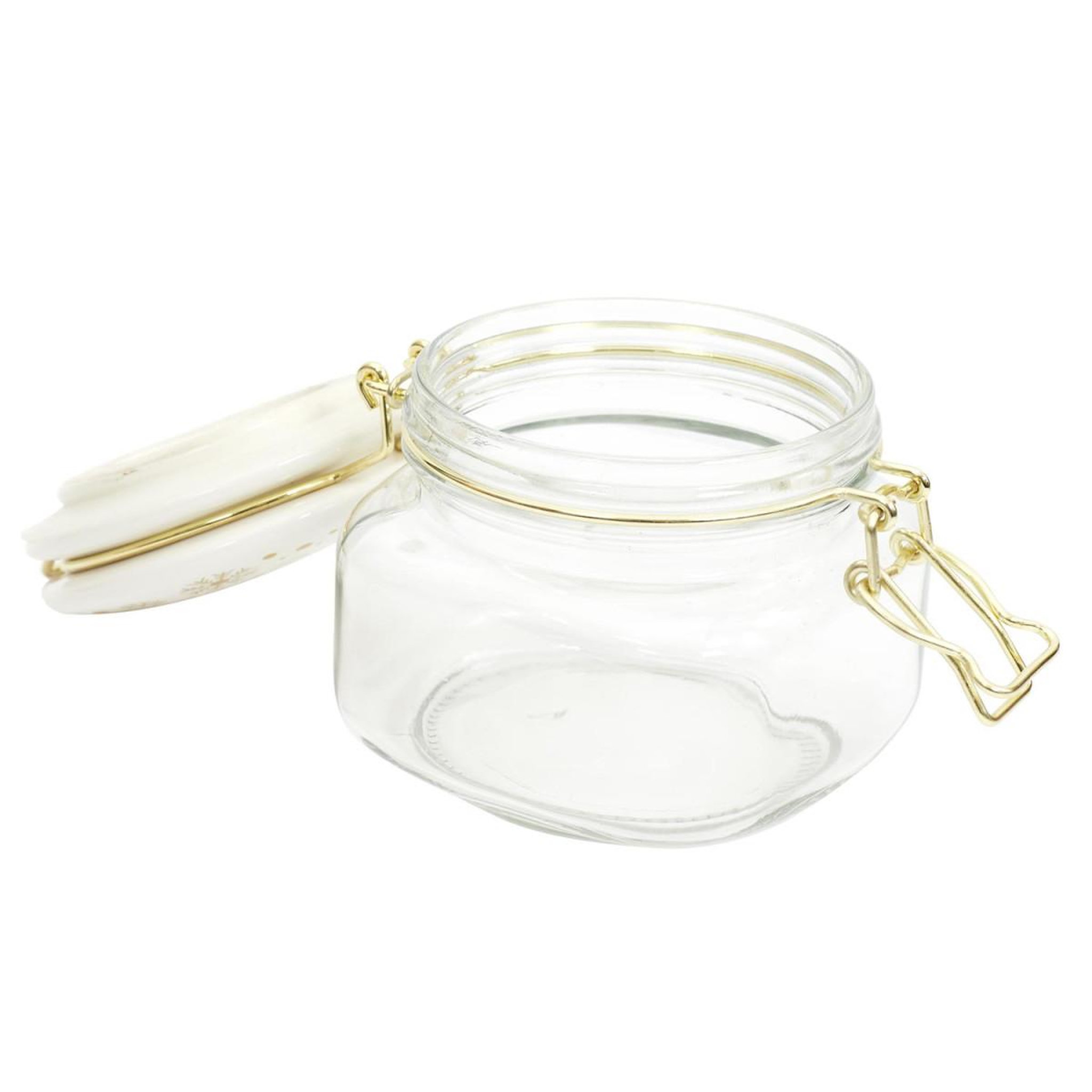 Voir la diapositive 4 : The Home Deco Factory Lot de 2 bocaux en verre  flocon  13cm blanc & doré