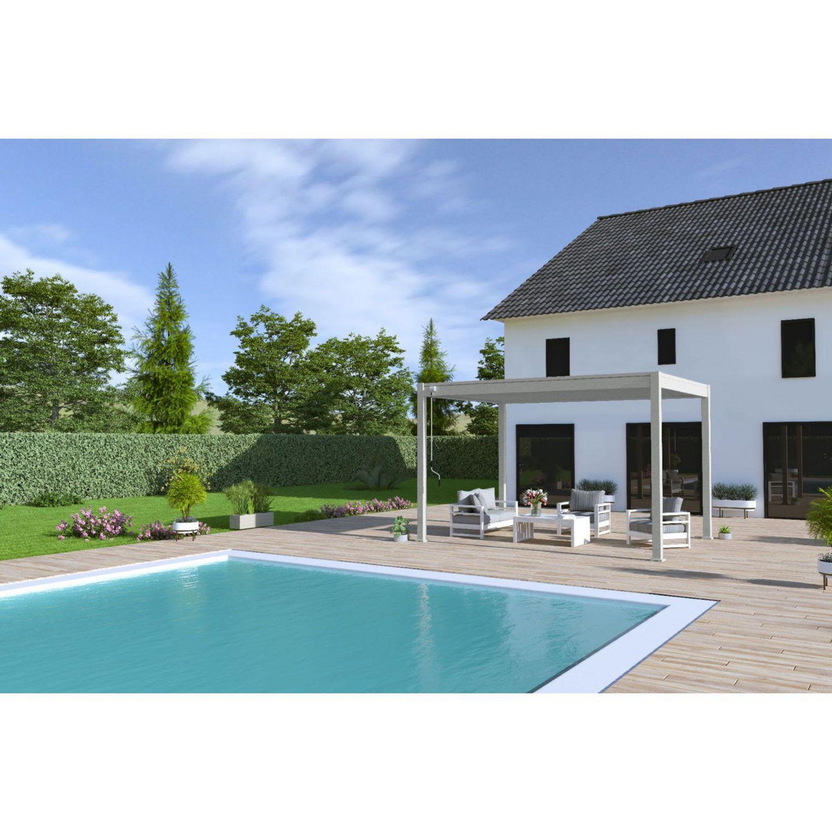 Pergola Bioclimatique autoportée - Aluminum Gris perle - 3x4m OMBREA®