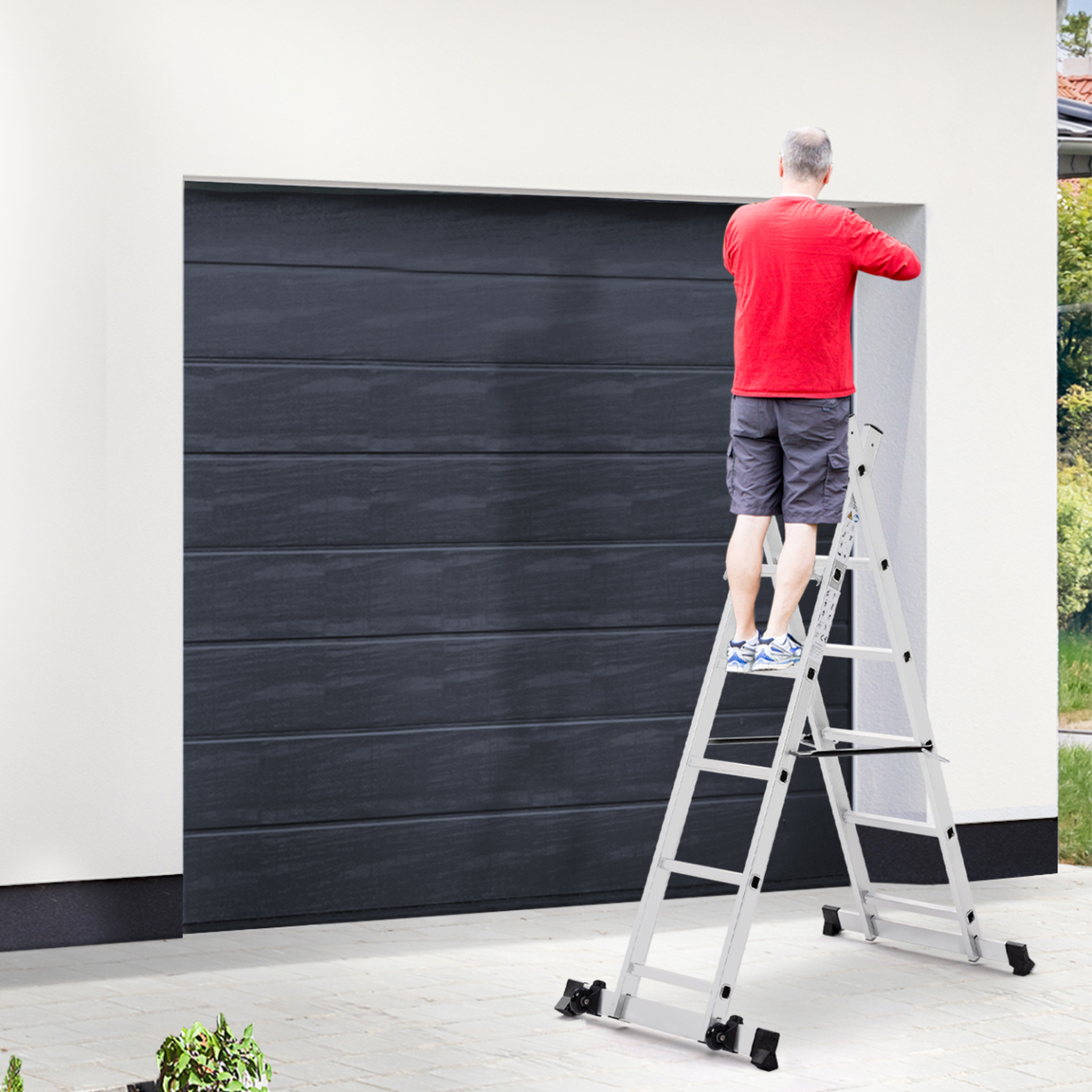 Voir la diapositive 4 : ID MARKET Échafaudage aluminium échelle multifonction avec plateforme modulable sur roues, hauteur 165 cm