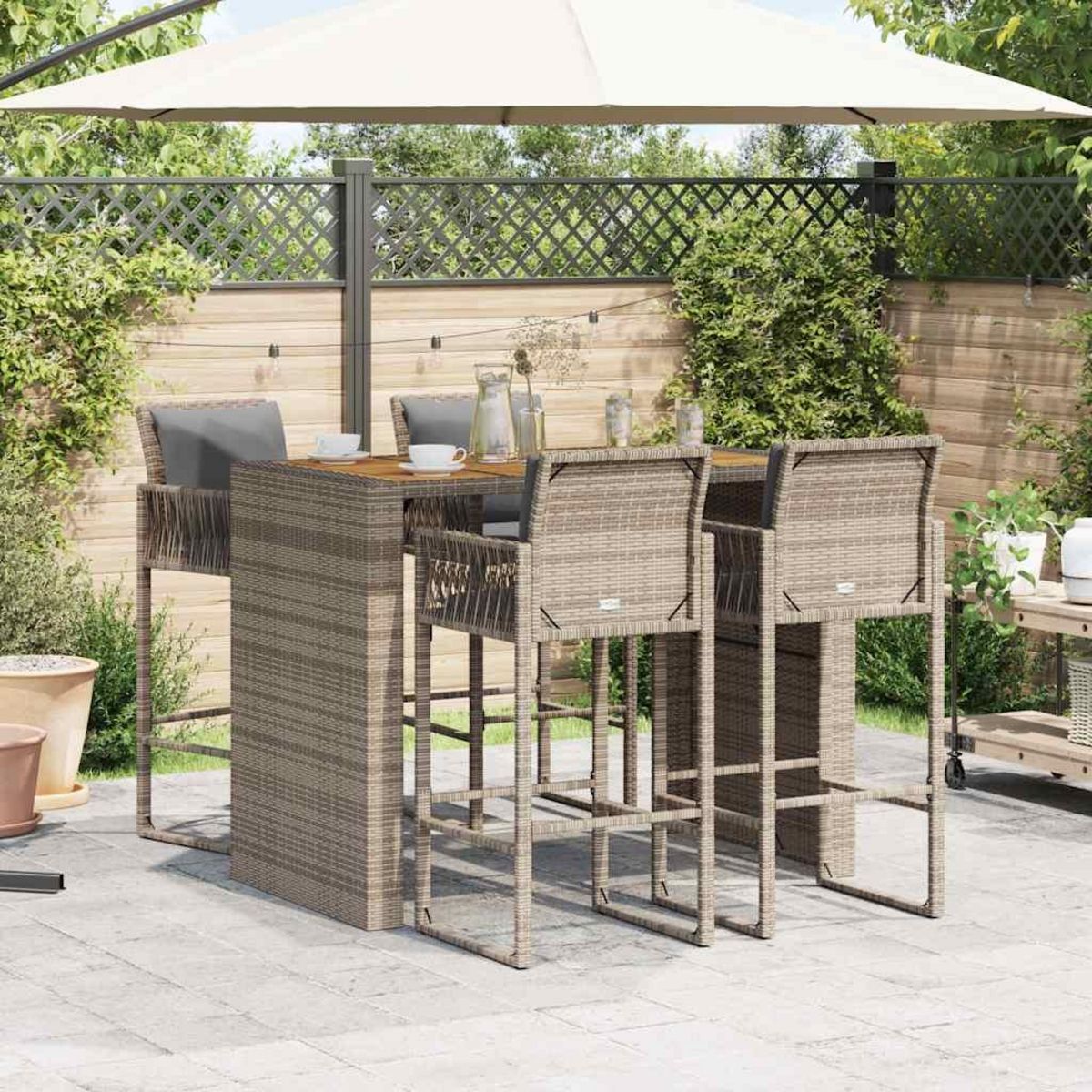 VIDAXL Ensemble de bar de jardin 5 pcs avec coussins gris poly rotin