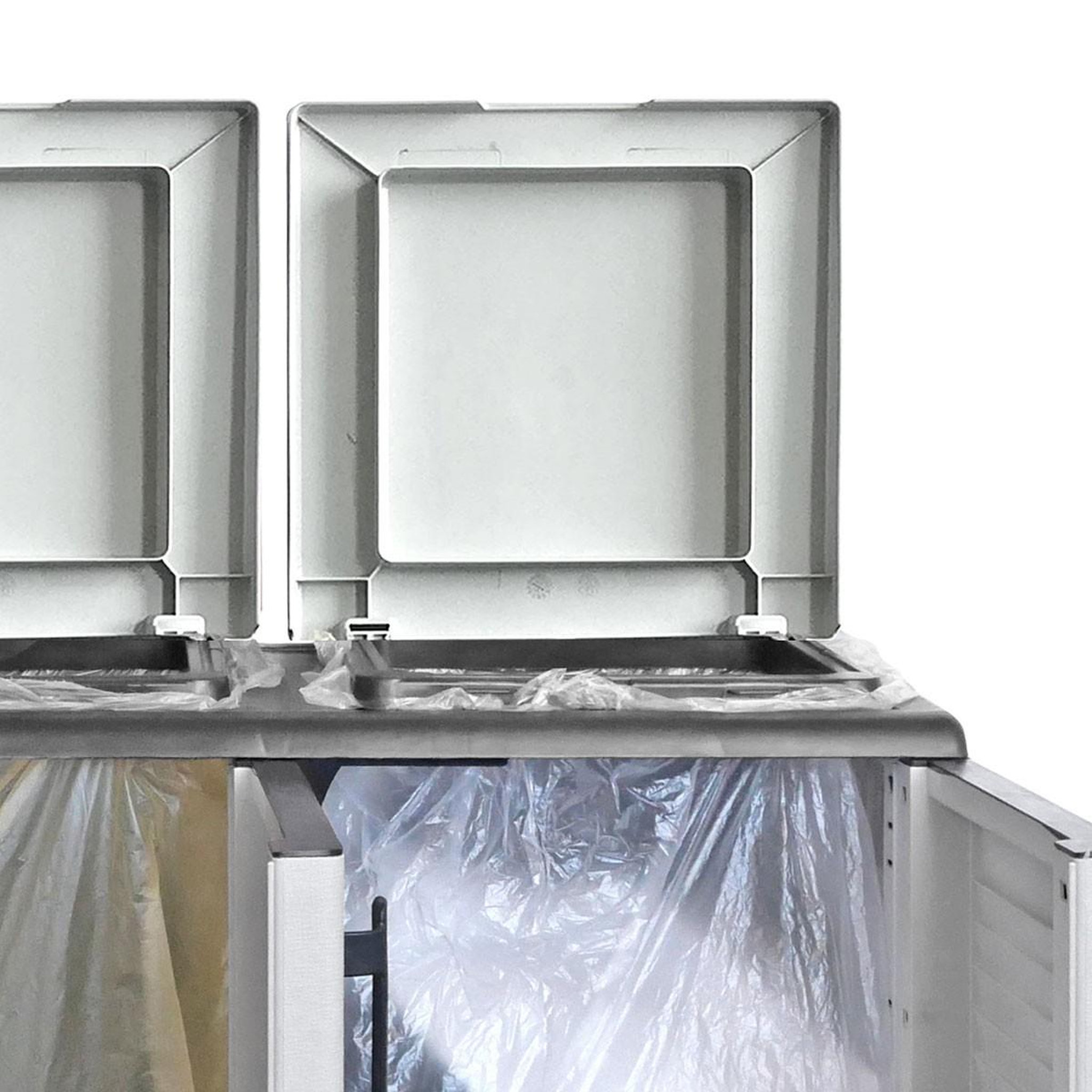 Voir la diapositive 6 : ART PLAST Cache poubelles de tri selectif 2 sacs - armoire recyclage 68 x 37 x 90 cm gris clair 2 portes 4 pieds art plast