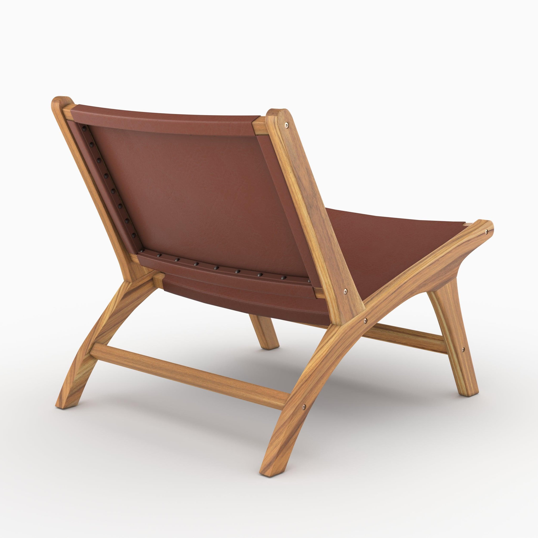 Voir la diapositive 5 : MAISON PAVANE Fauteuil  en teck et cuir lisse marron-kuna