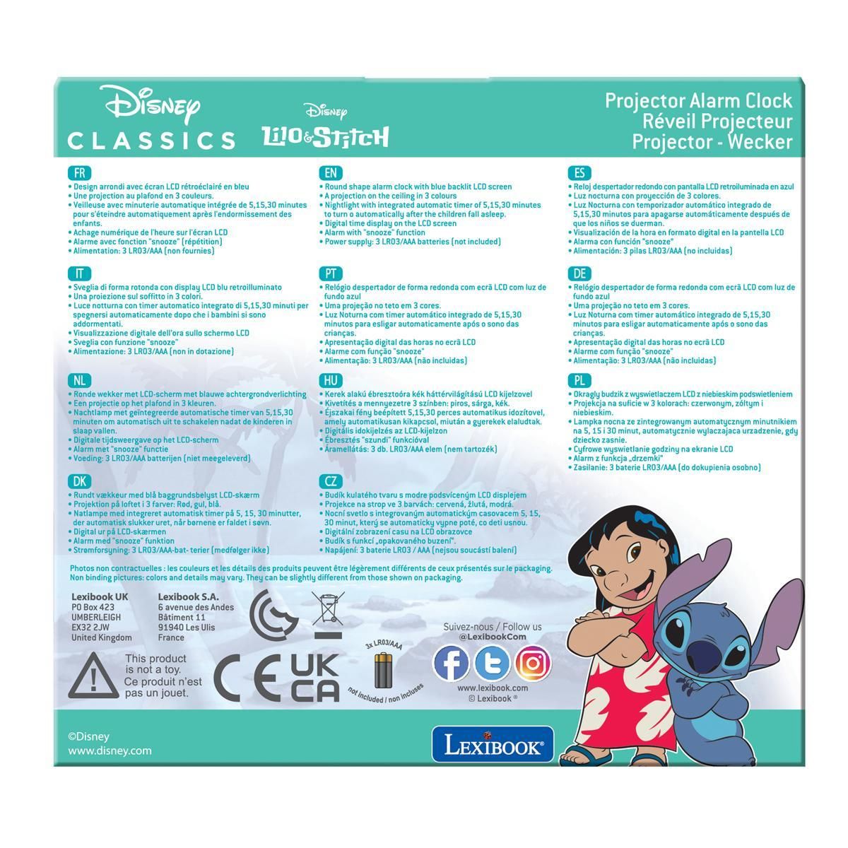 Lexibook Réveil Projecteur Stitch