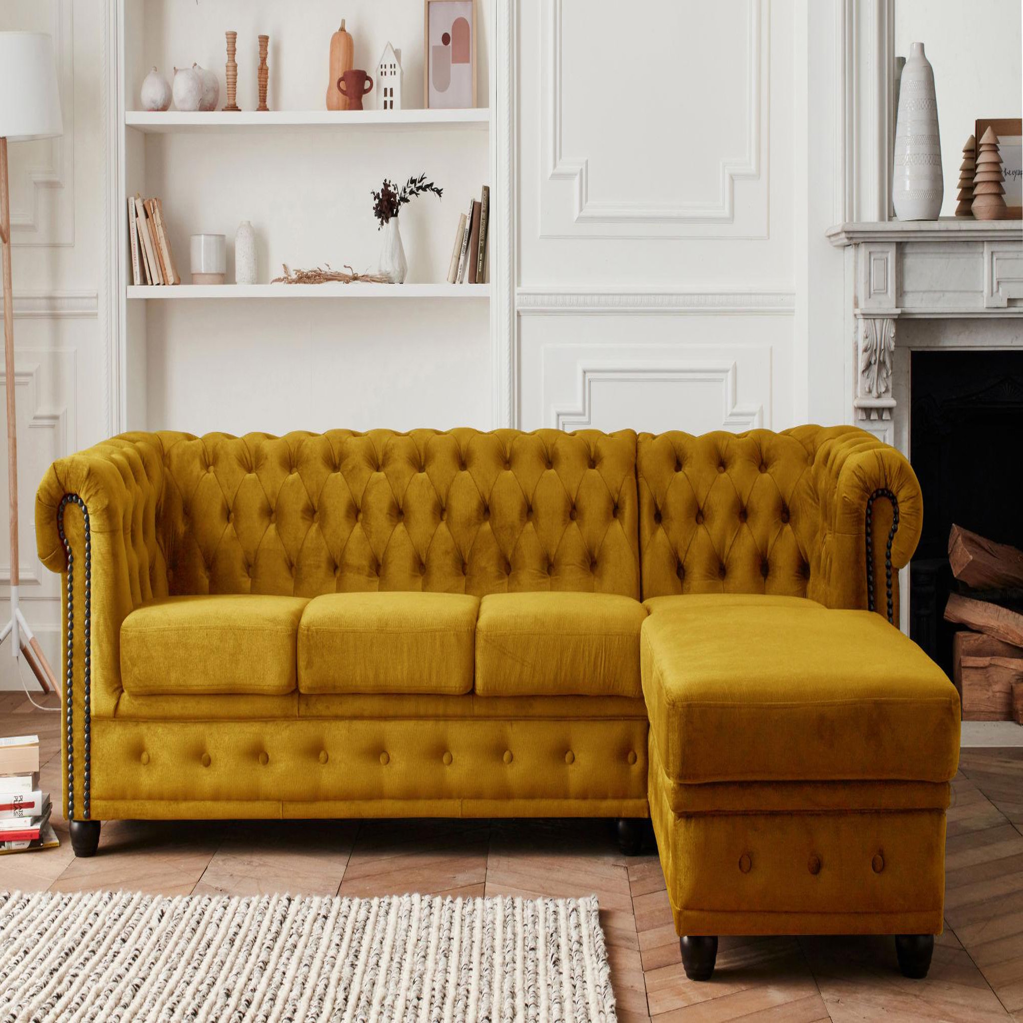 Voir la diapositive 2 : LISA DESIGN William - canapé chesterfield d'angle droit - 4 places - en velours