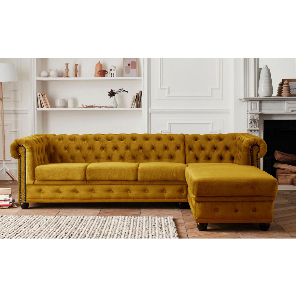 LISA DESIGN William - canapé chesterfield d'angle droit - 4 places - en velours