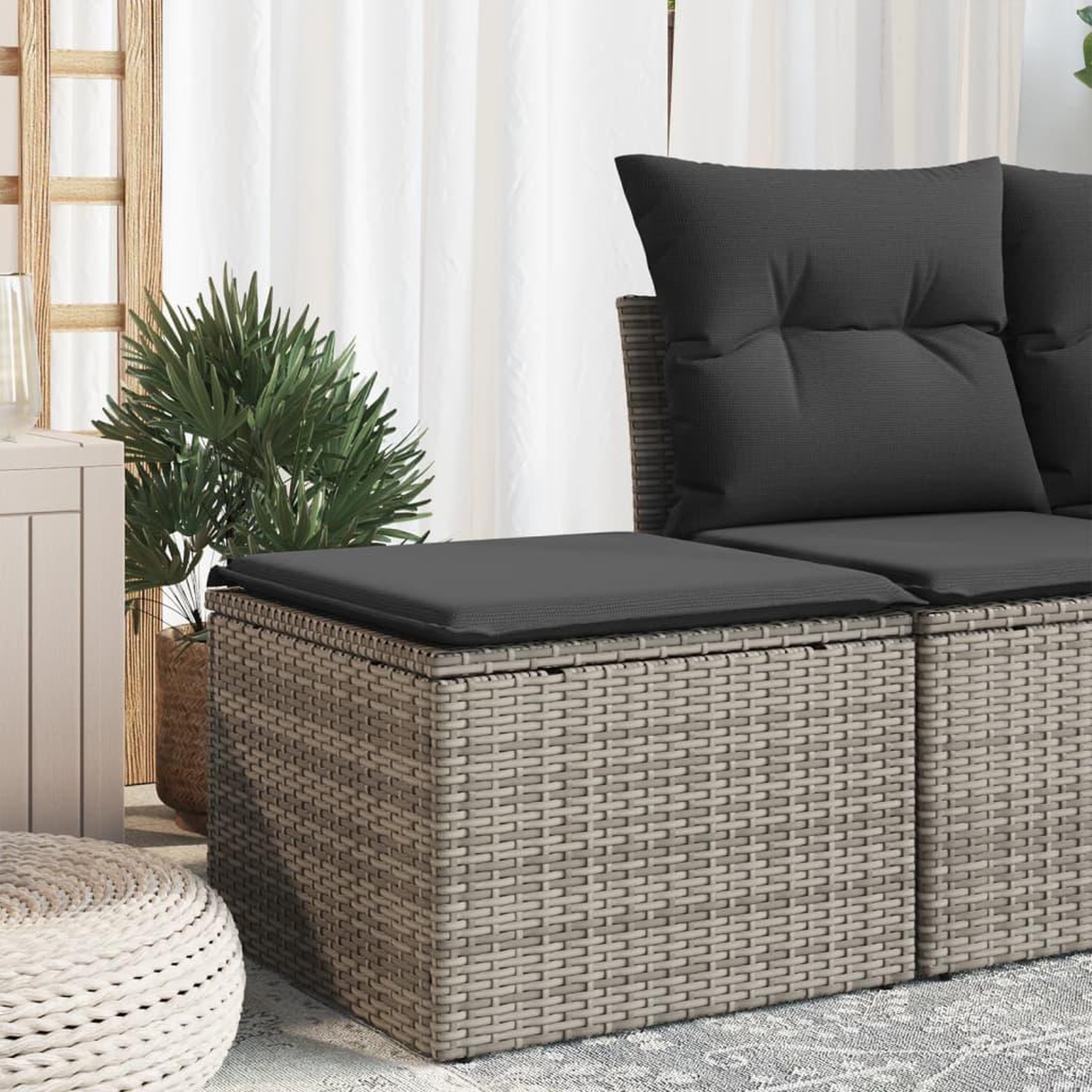 VIDAXL Tabouret de jardin avec coussin gris 55x55x37 cm resine tressee