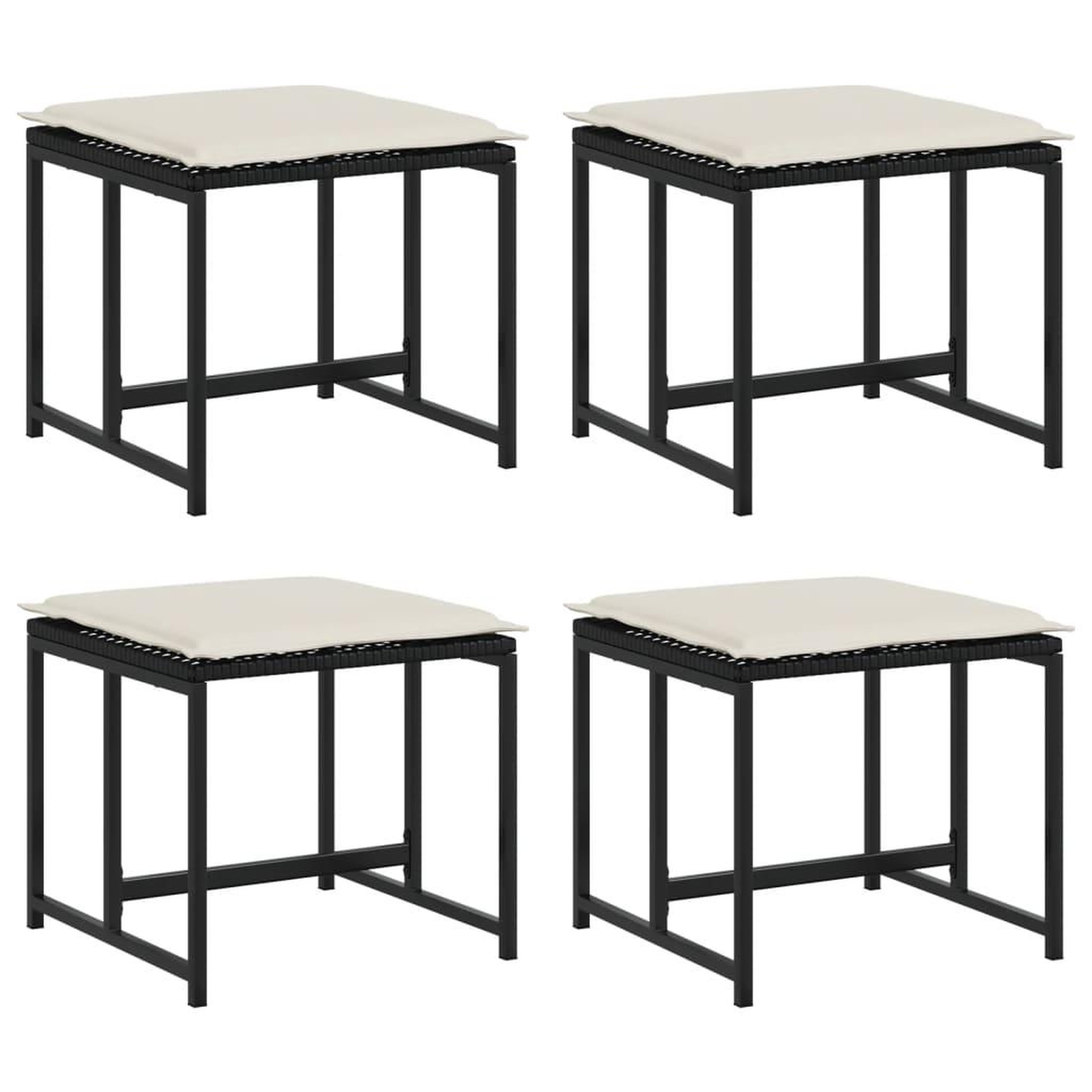 Voir la diapositive 2 : VIDAXL Tabourets de jardin avec coussins lot de 4 noir resine tressee