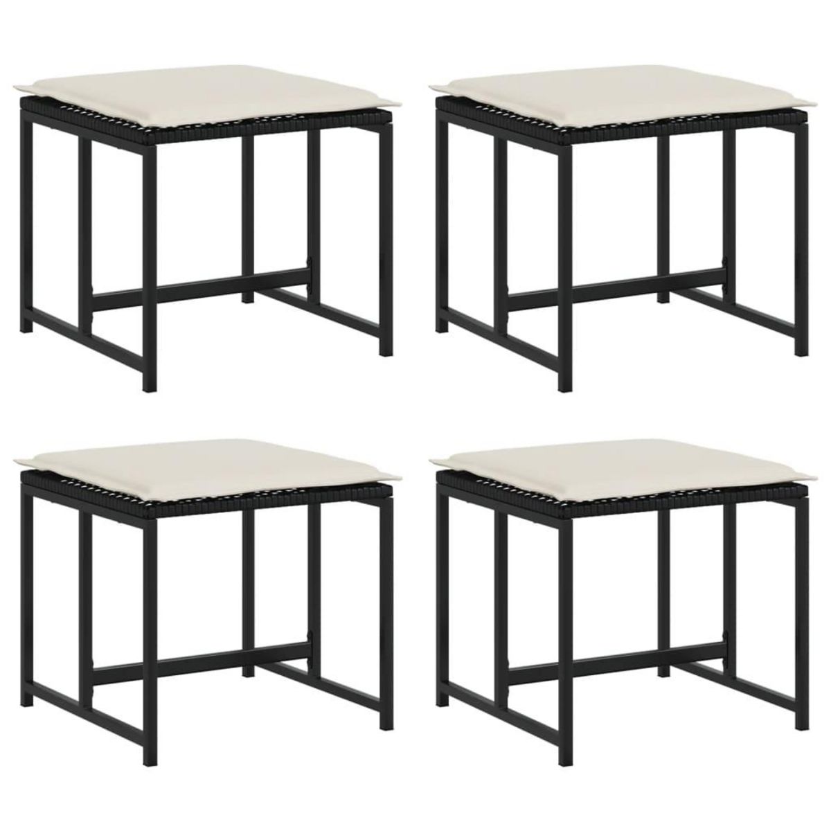 VIDAXL Tabourets de jardin avec coussins lot de 4 noir resine tressee