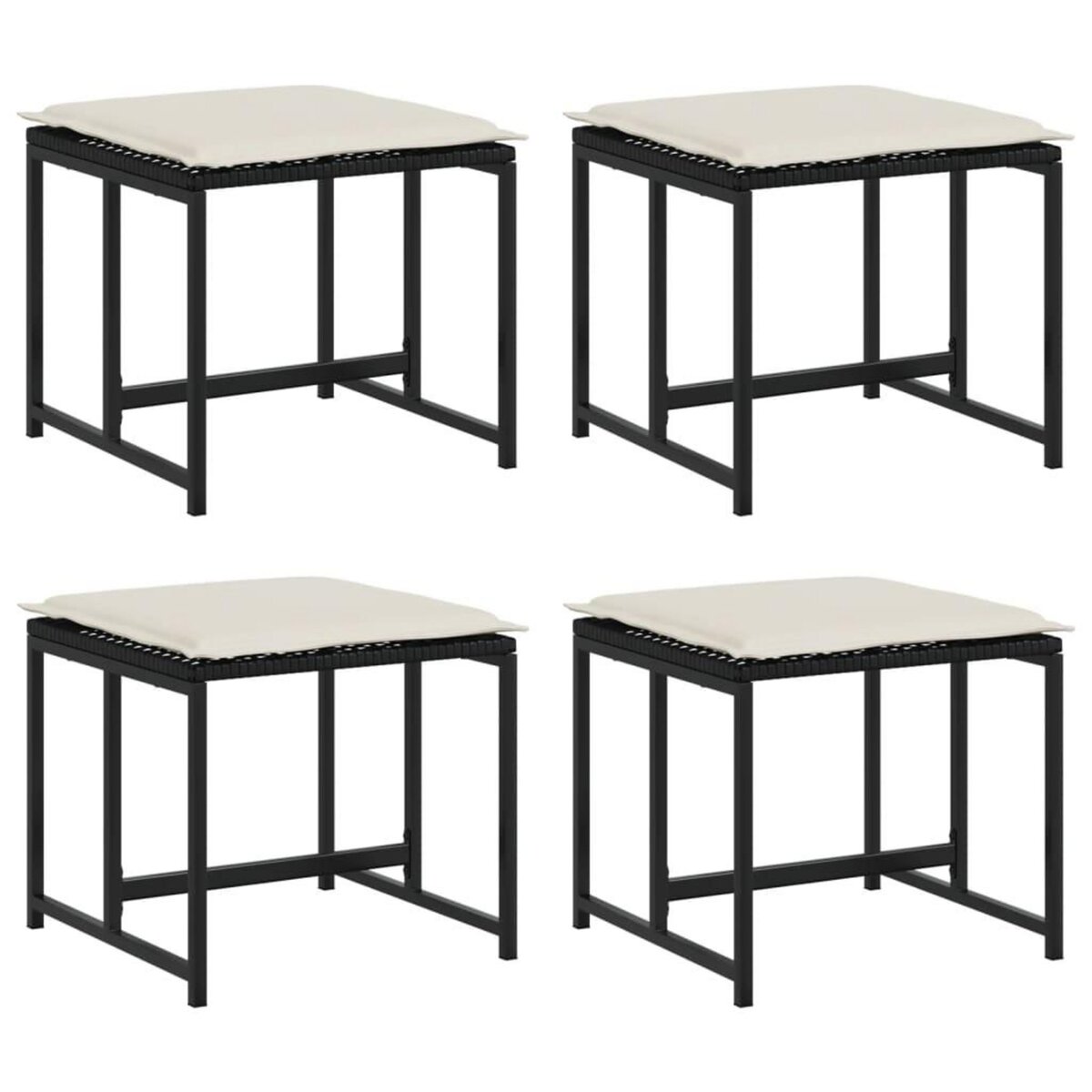 VIDAXL Tabourets de jardin avec coussins lot de 4 noir resine tressee