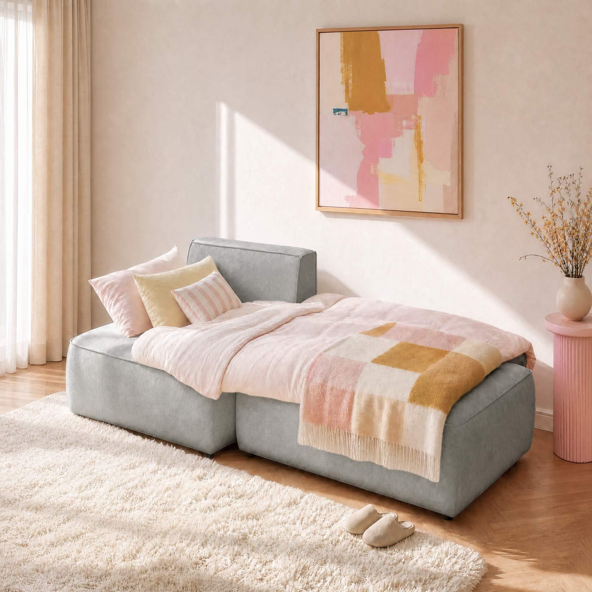 Voir la diapositive 2 : BEST MOBILIER Lisette - canapé d'angle gauche 4 places convertible avec coffre en velours