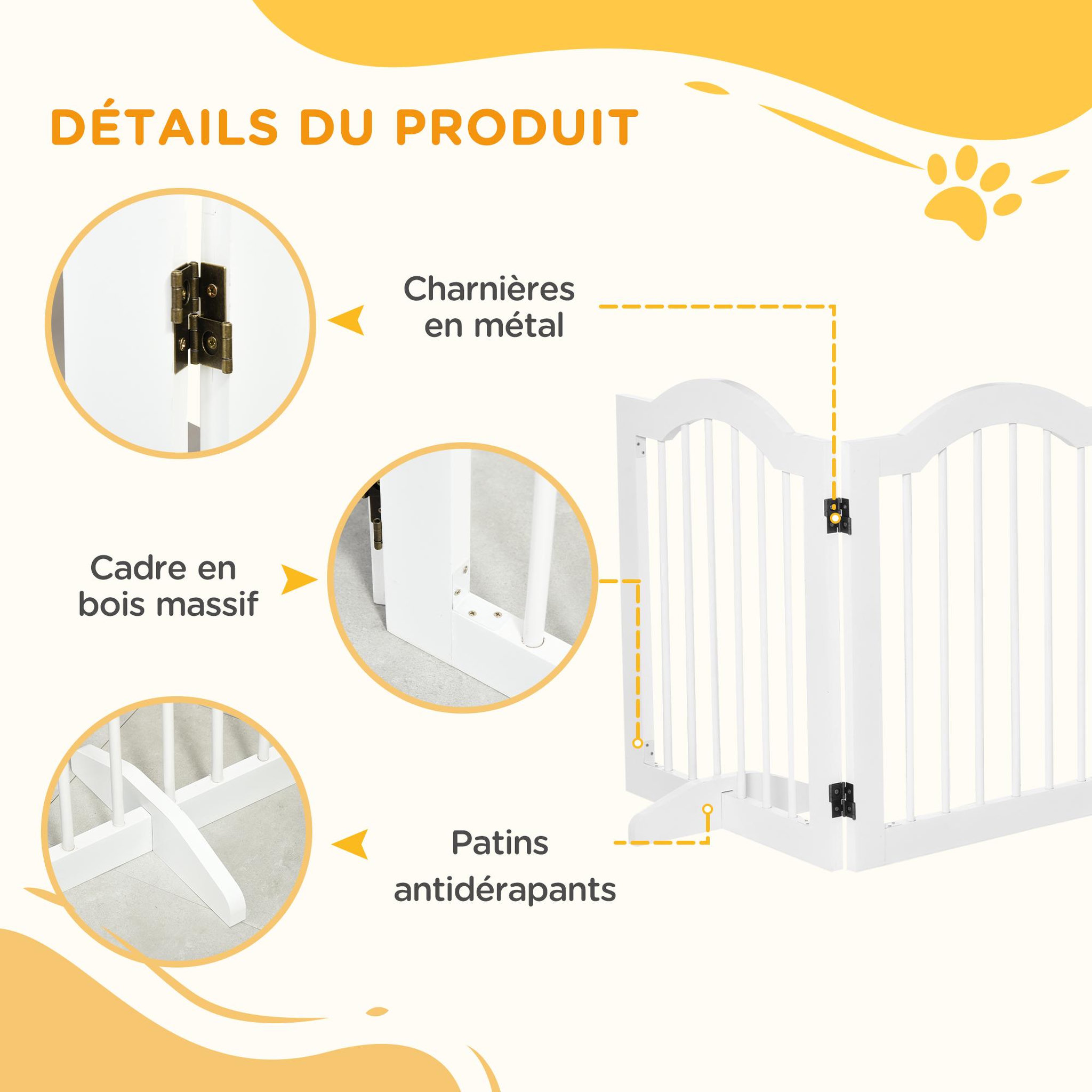 Voir la diapositive 6 : PAWHUT Barrière modulable pliable barrière de sécurité 154,5l x 61h cm mdf blanc