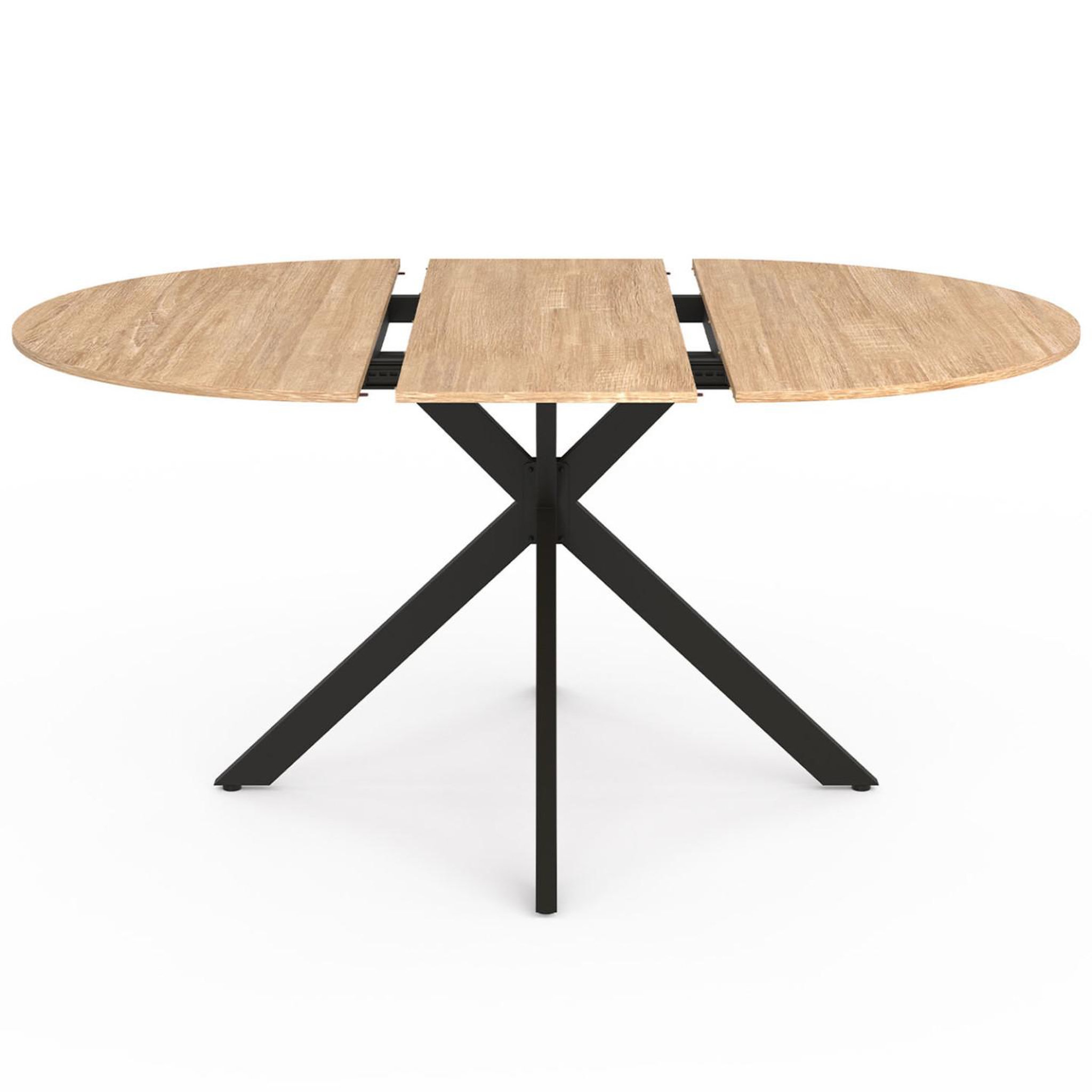 Voir la diapositive 3 : ID MARKET Table à manger extensible ronde alix 4-8 personnes pied araignée bois et noir 110-150 cm