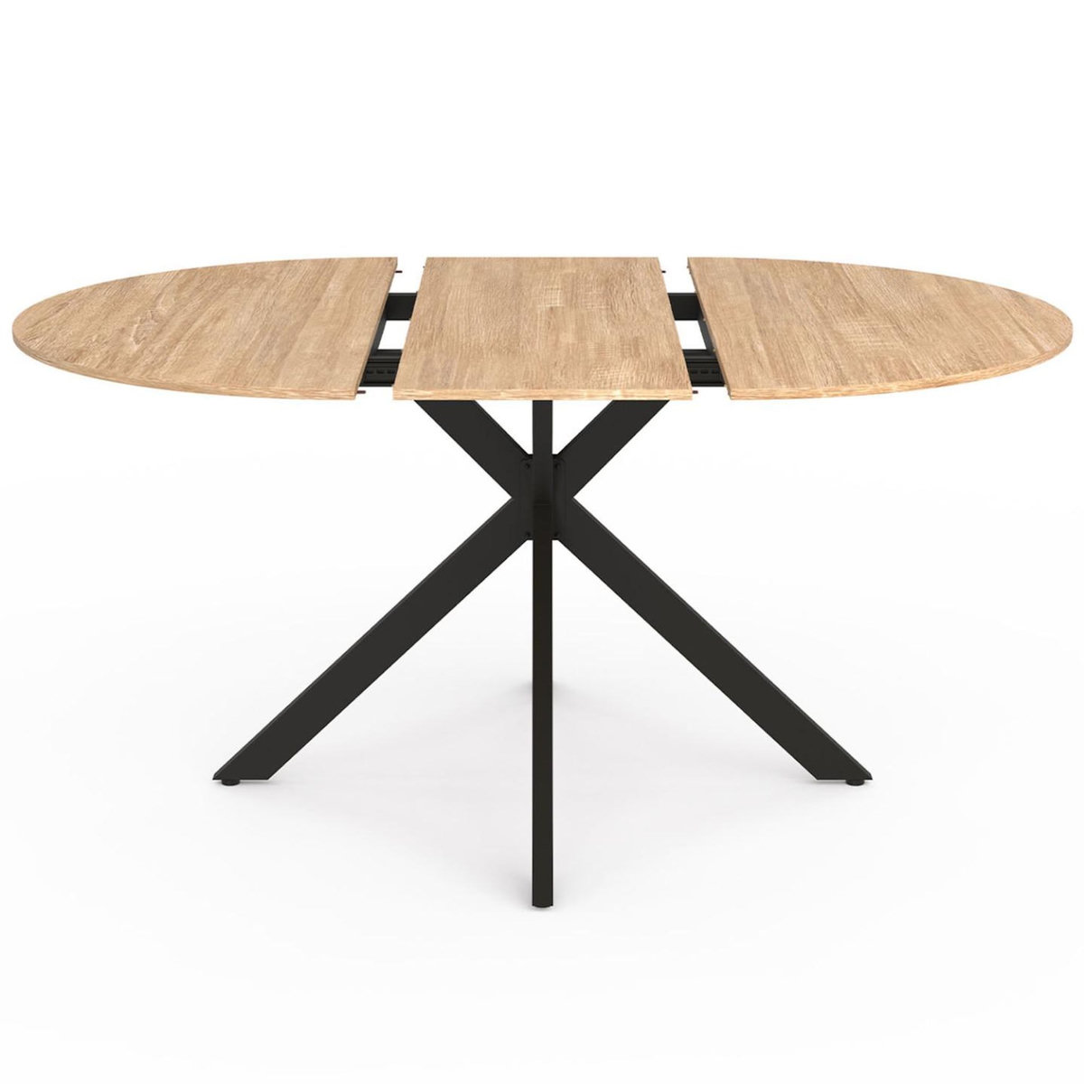 ID MARKET Table à manger extensible ronde ALIX 4-8 personnes pied araignée bois et noir 110-150 cm