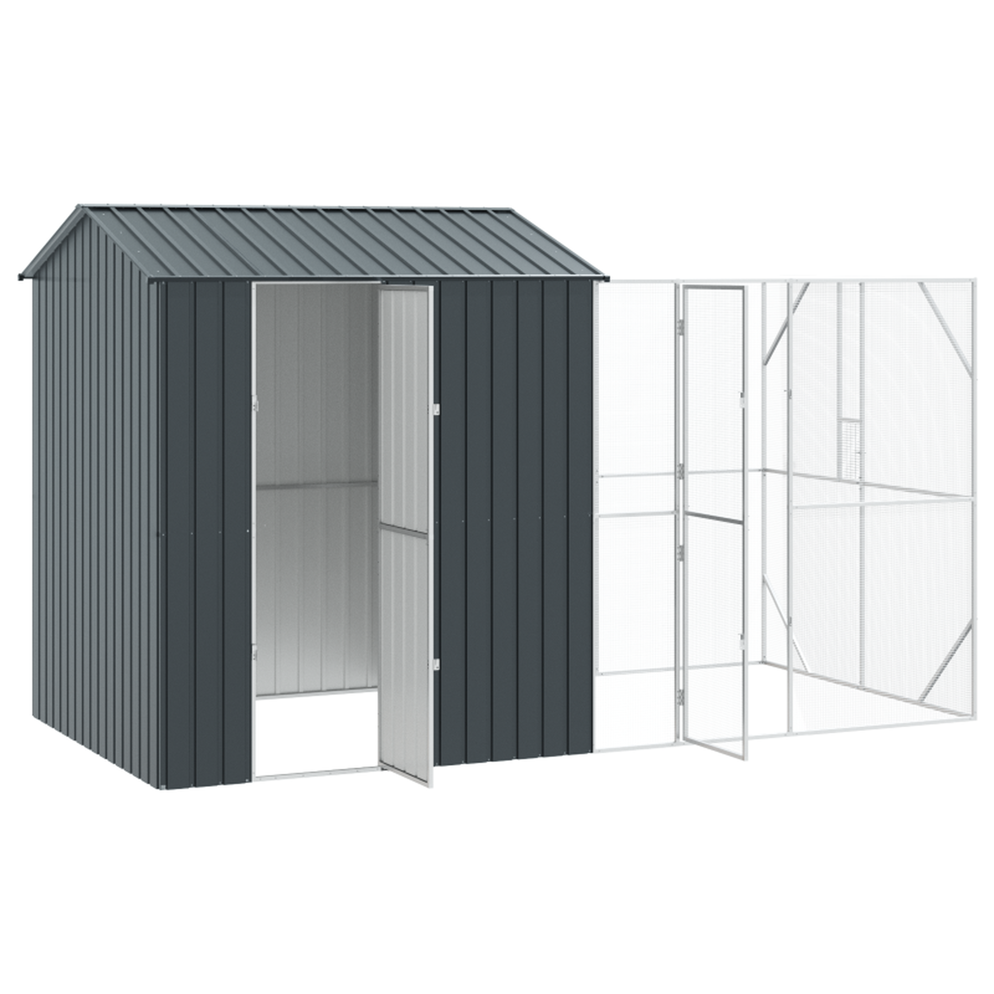 Voir la diapositive 4 : VIDAXL Aviary pour oiseaux avec extension anthracite 210x421x247 cm en acier