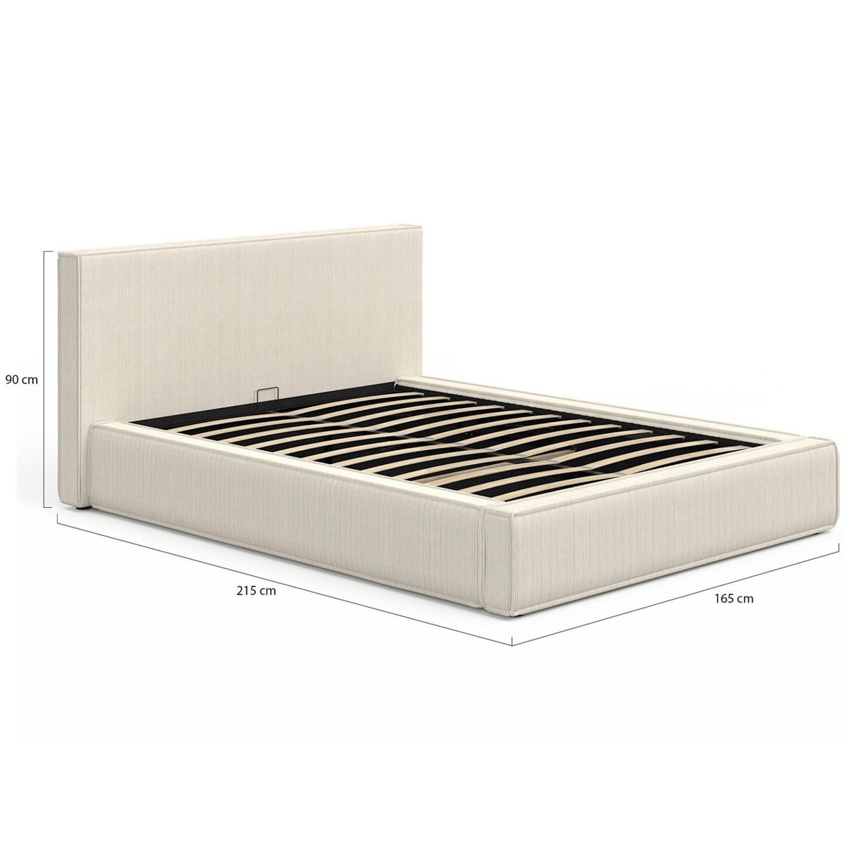 ID MARKET Lit coffre double JADE avec sommier 140 x 190 cm velours côtelé beige