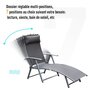 OUTSUNNY Outsunny transat chaise longue bain de soleil pliable dossier inclinable multi-positions têtière fournie 137L x 64l x 101H cm métal époxy textilène gris