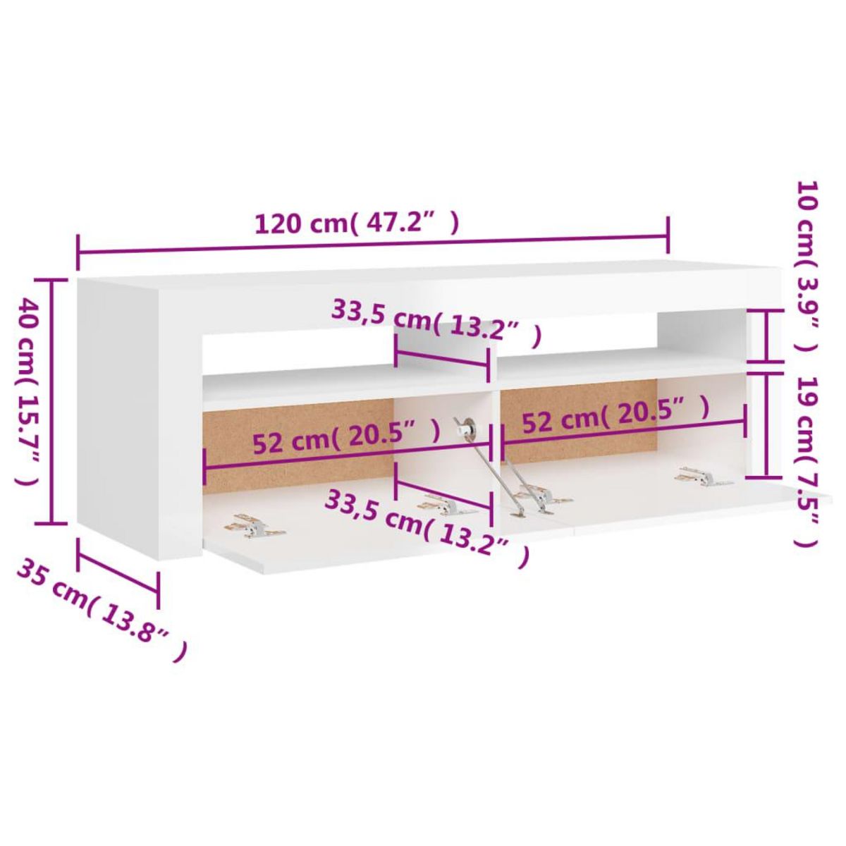 VIDAXL Meuble TV avec lumieres LED blanc brillant 120x35x40 cm
