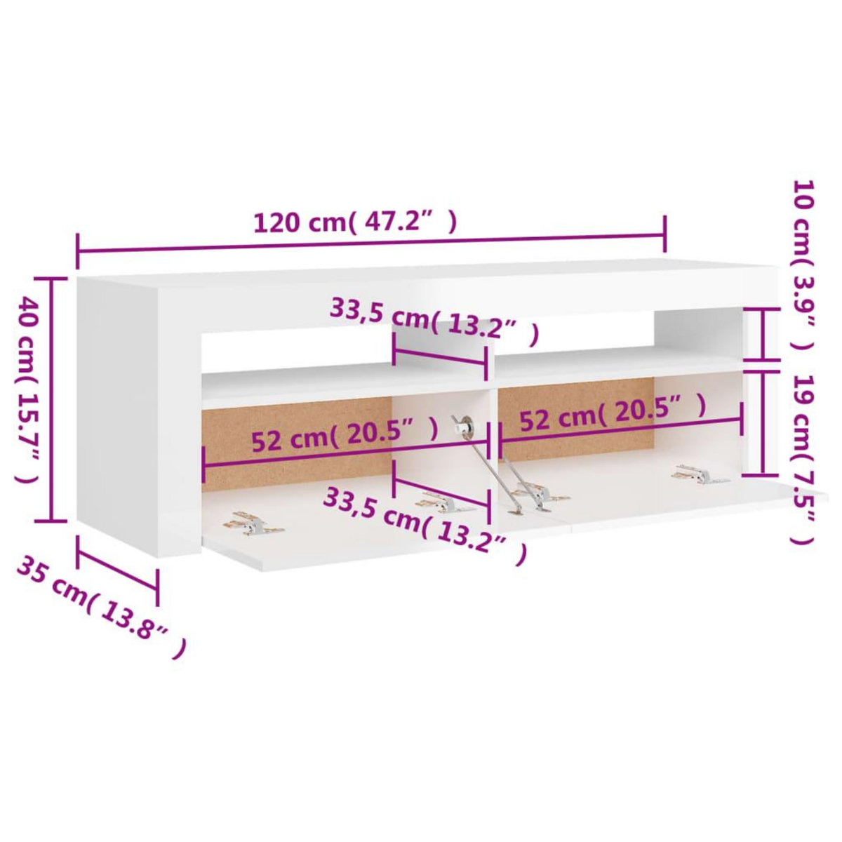 VIDAXL Meuble TV avec lumieres LED blanc brillant 120x35x40 cm