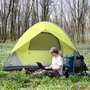 Voir la diapositive 2 : OUTSUNNY Tente de camping 3 personnes - portes zippées, poche rangement, sac transport inclus - dim. 210L x 210l x 119H cm - fibre verre polyester tissu Oxford gris vert