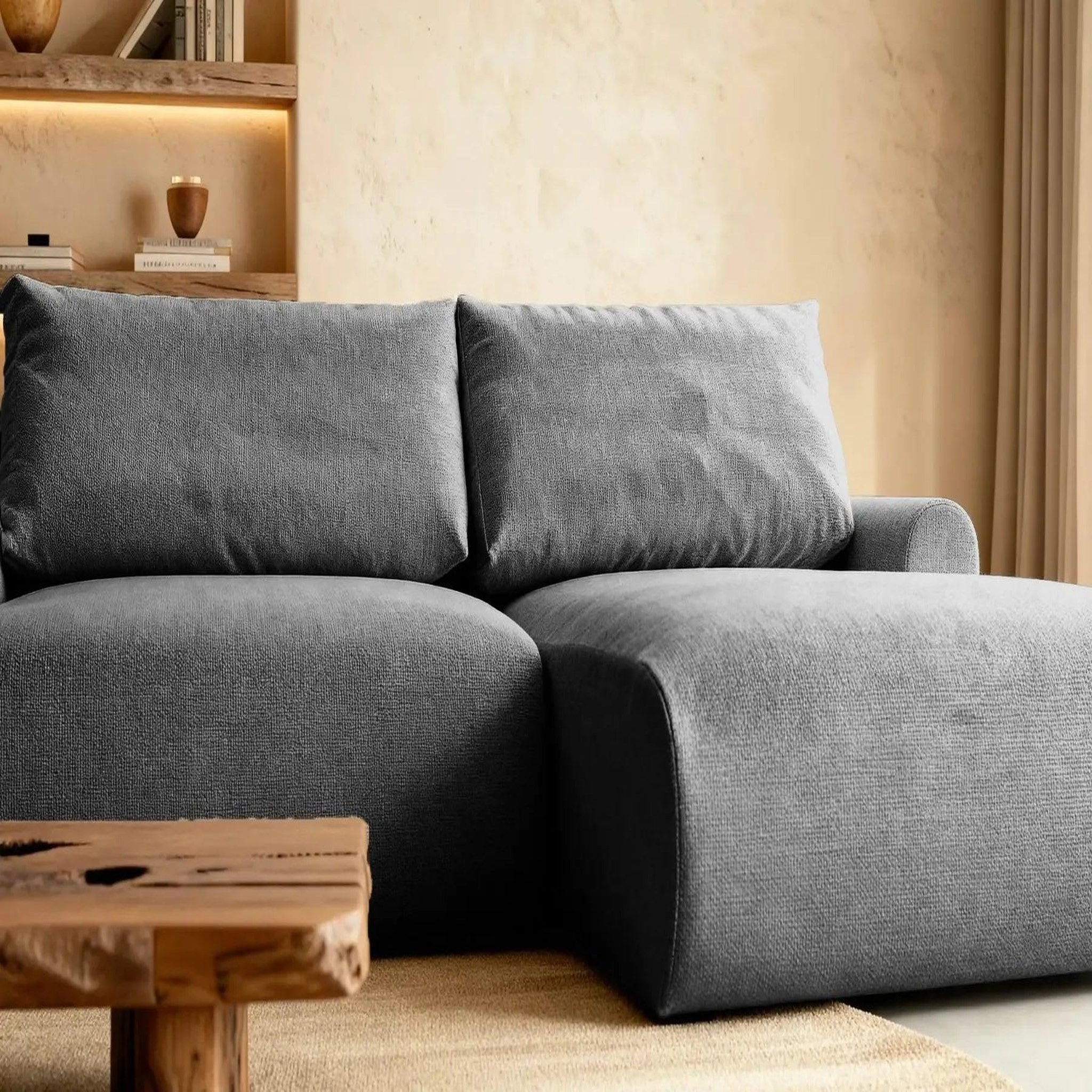 Voir la diapositive 4 : CASANOVA PARIS Raphaelle - canapé d'angle convertible tissu lisse 4 places droit