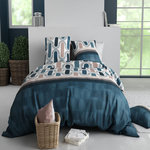 ATELIER DU COTON Parure de couette + 2 taies 100% coton 57fils mistri. Coloris disponibles : Bleu