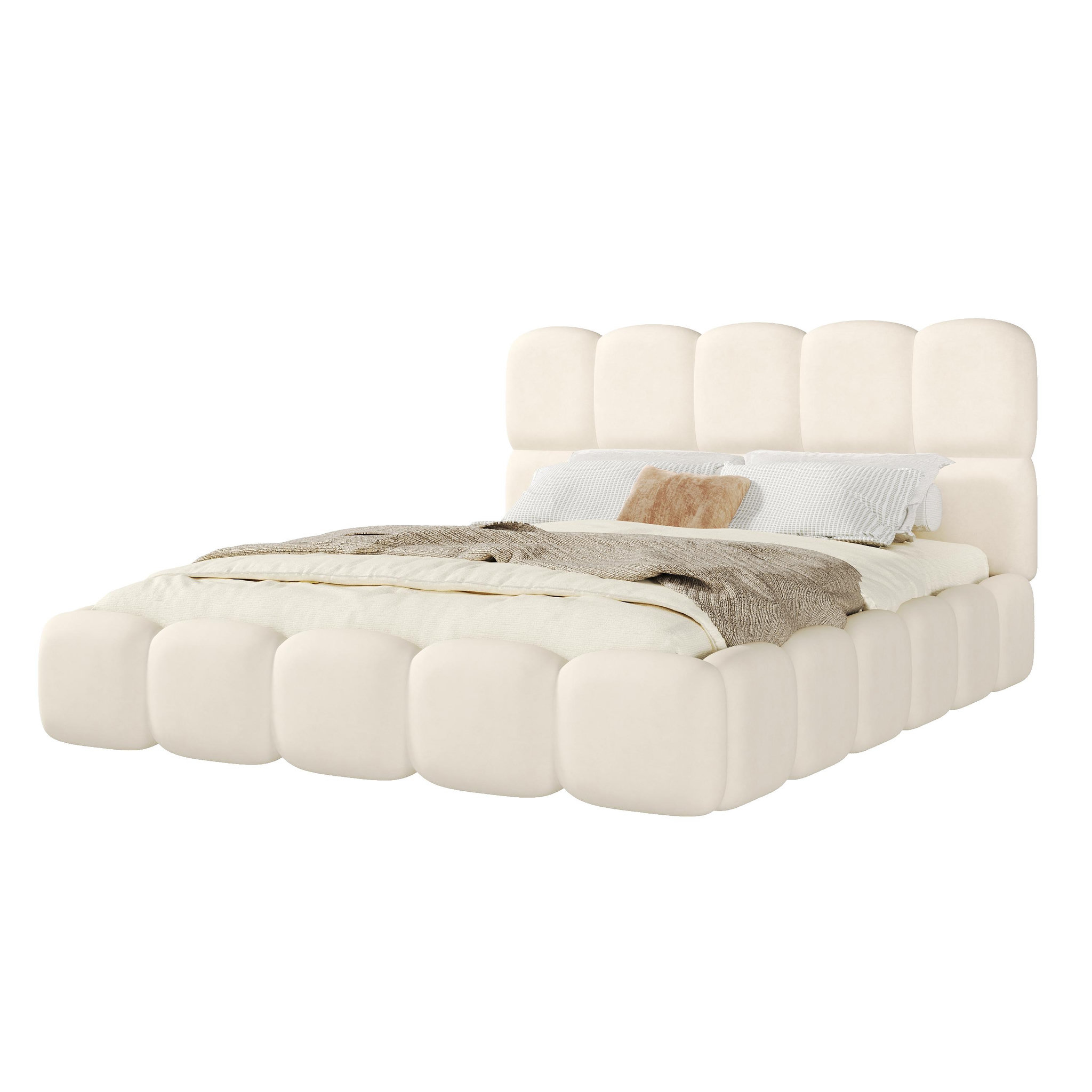 MERAX Lit adulte rembourré avec tête de lit velours et sommier à lattes. Coloris disponibles : Beige