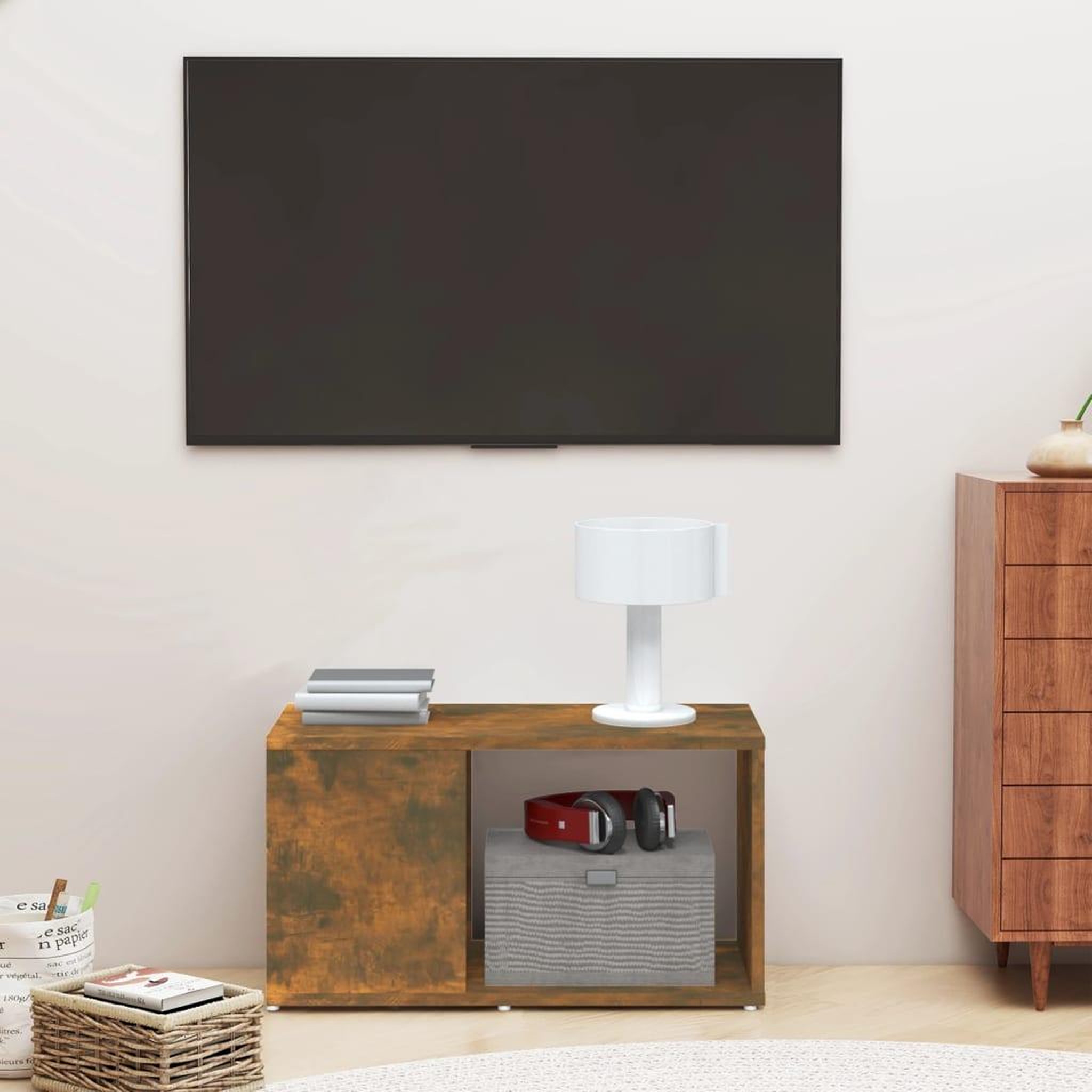 Voir la diapositive 1 : VIDAXL Meuble TV Chene fume 60x24x32 cm Bois d'ingenierie