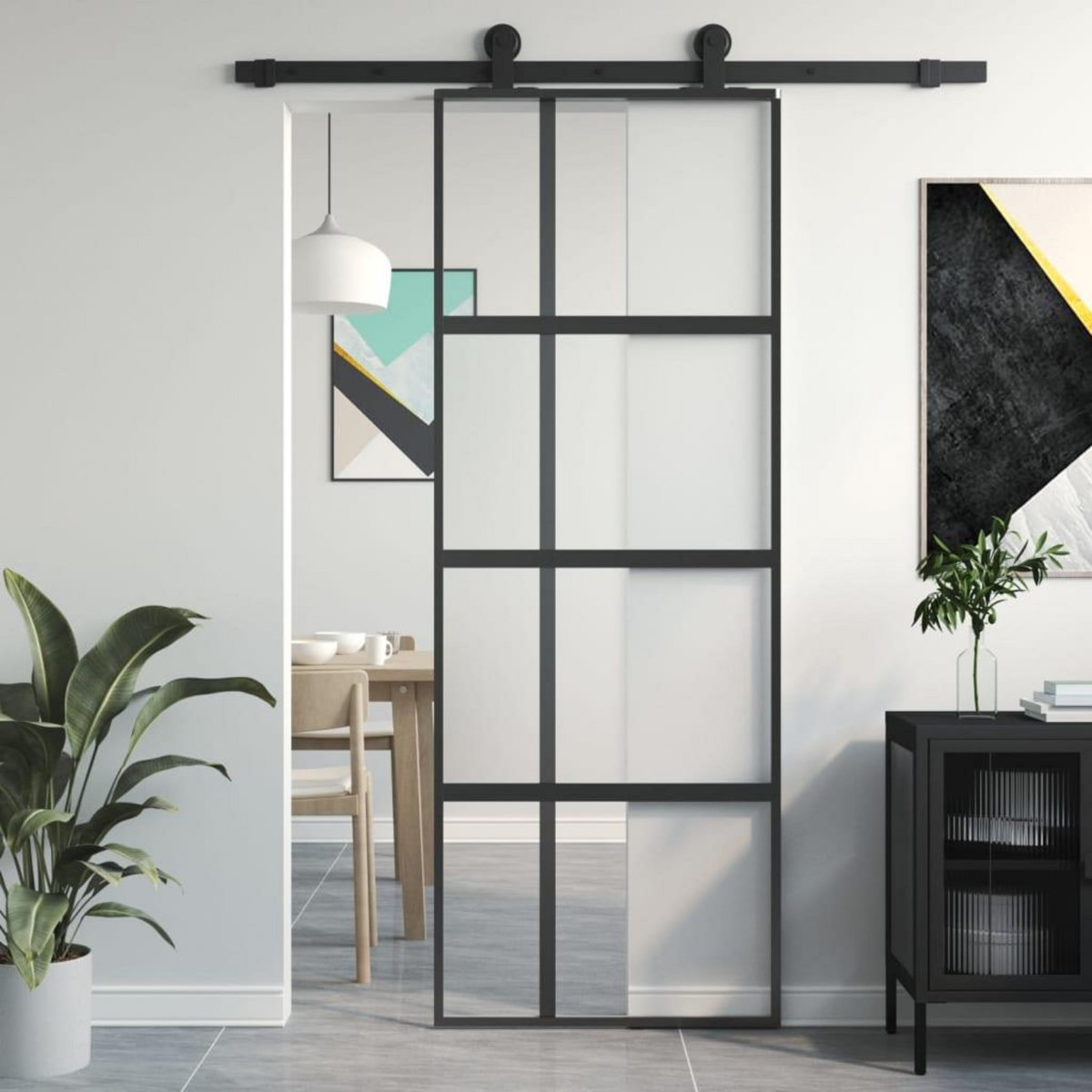 VIDAXL Porte coulissante noir 76x205 cm verre trempe aluminium