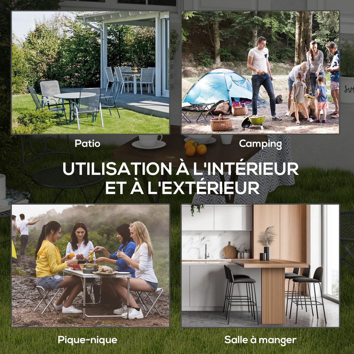 OUTSUNNY Table de jardin pliante table de camping pliable dim. 60L x 60l x 71H cm acier époxy HDPE aspect rotin tressé marron